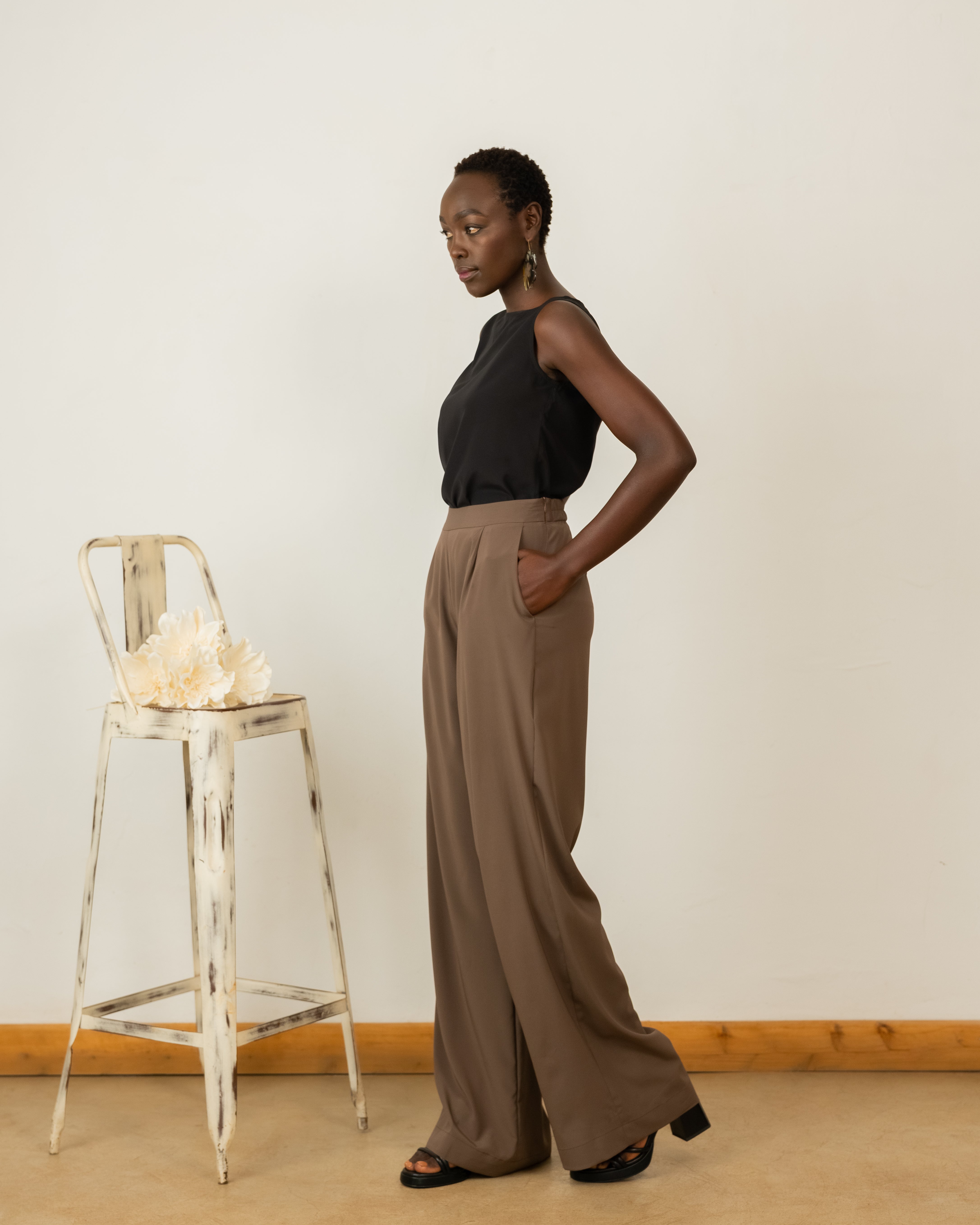 Palazzos In Taupe Crepe Silk