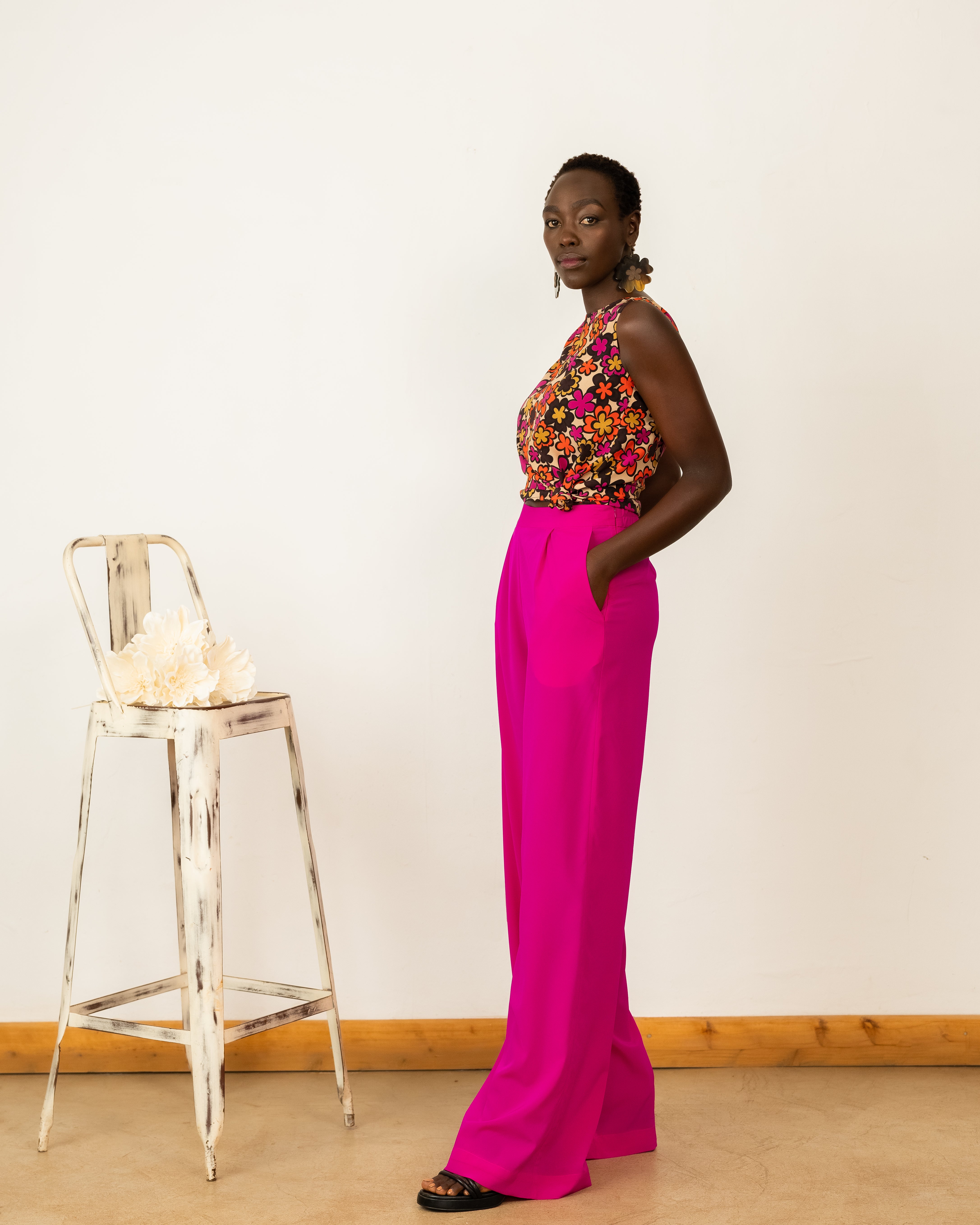 Palazzos In Hot Pink Crepe Silk