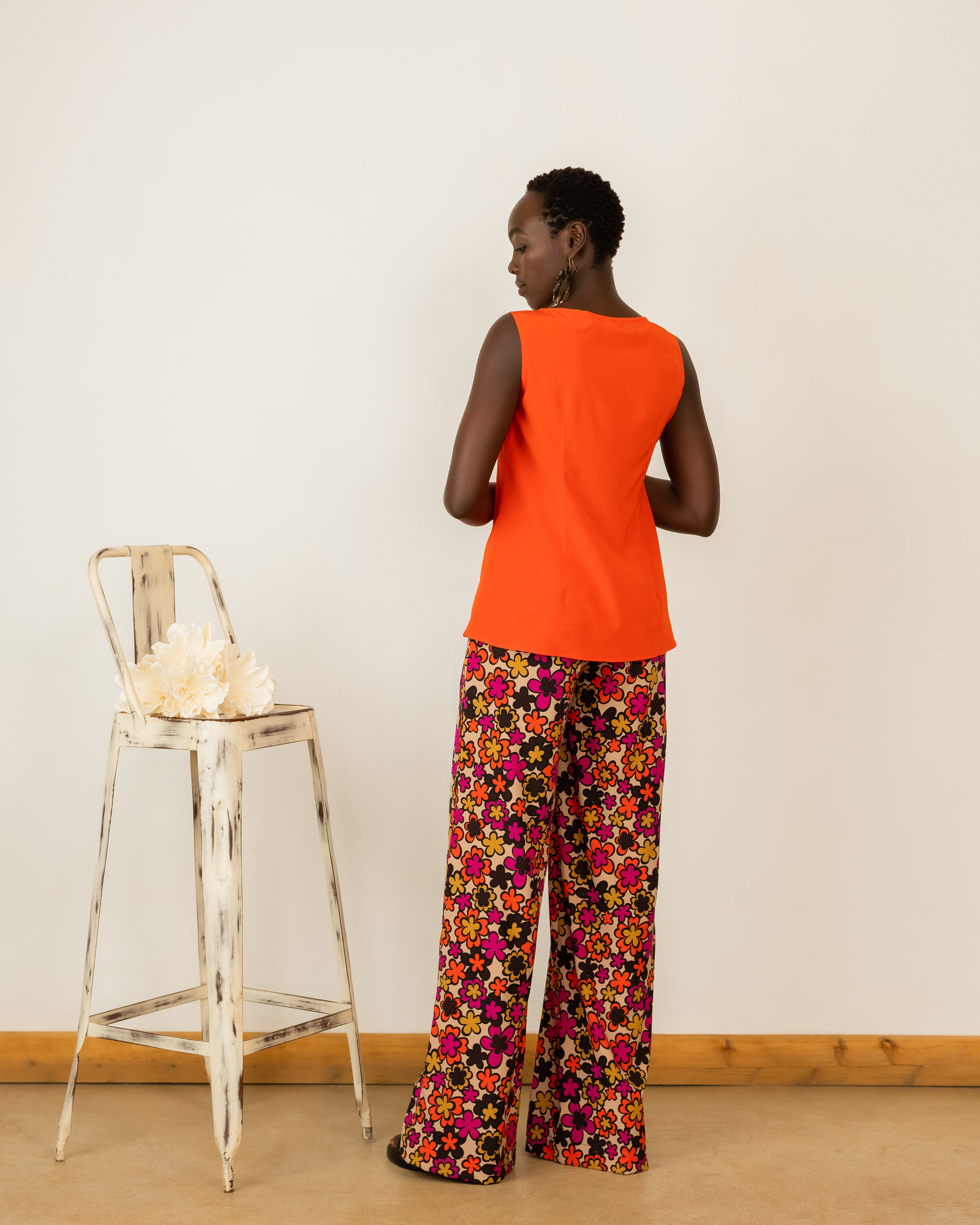 Tank Top In Orange Crepe Silk