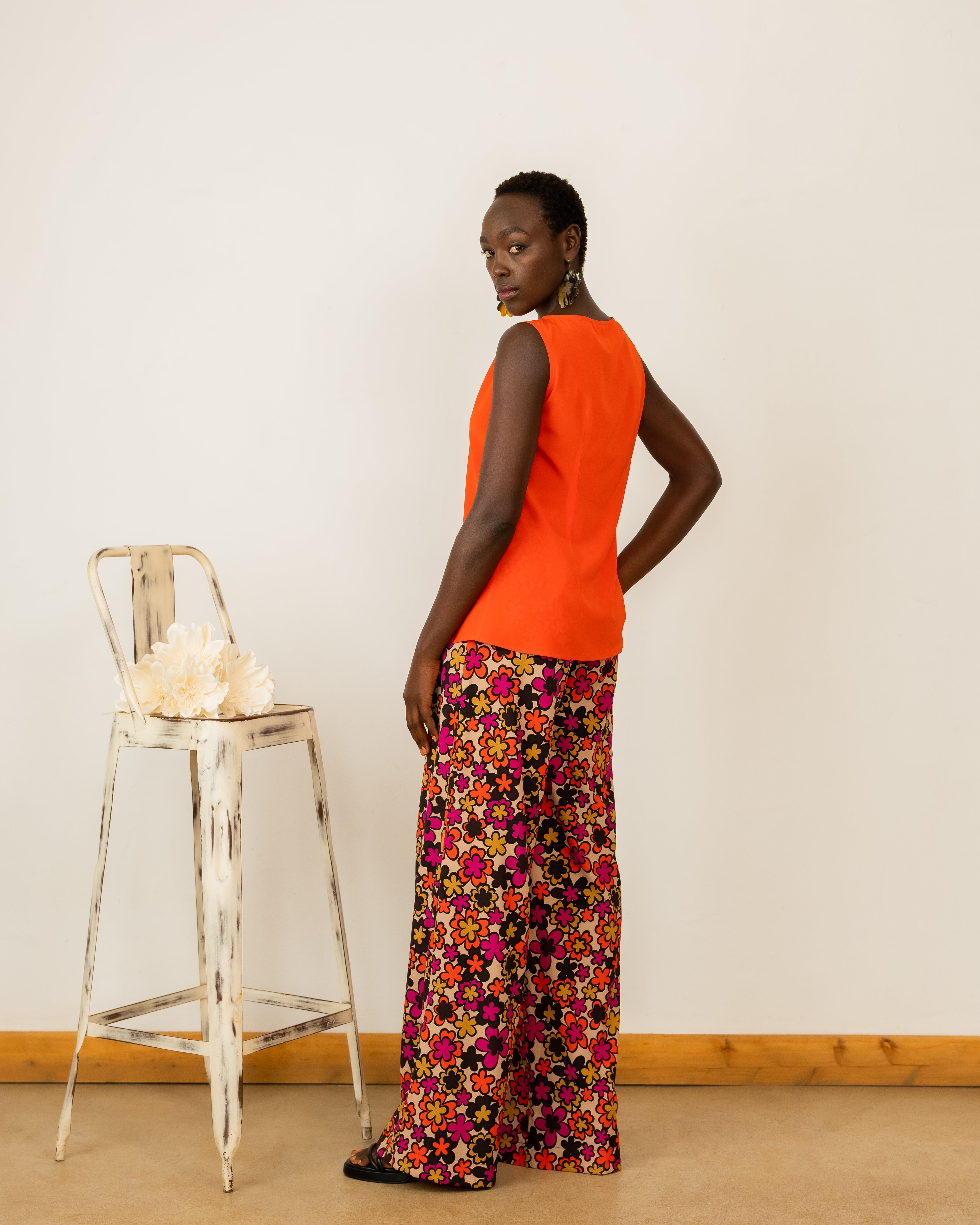 Tank Top In Orange Crepe Silk