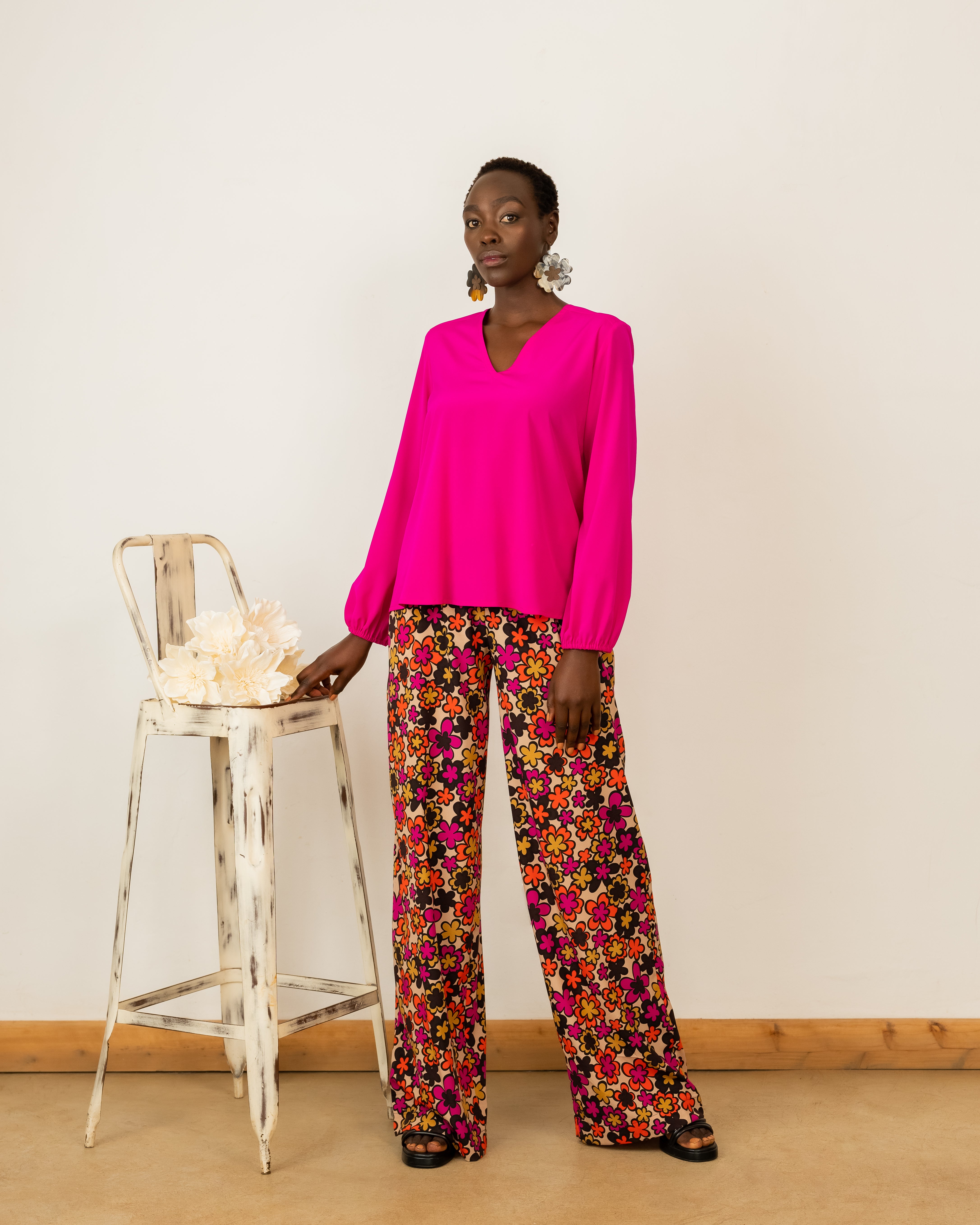 Pret Blouse In Hot Pink Crepe Silk