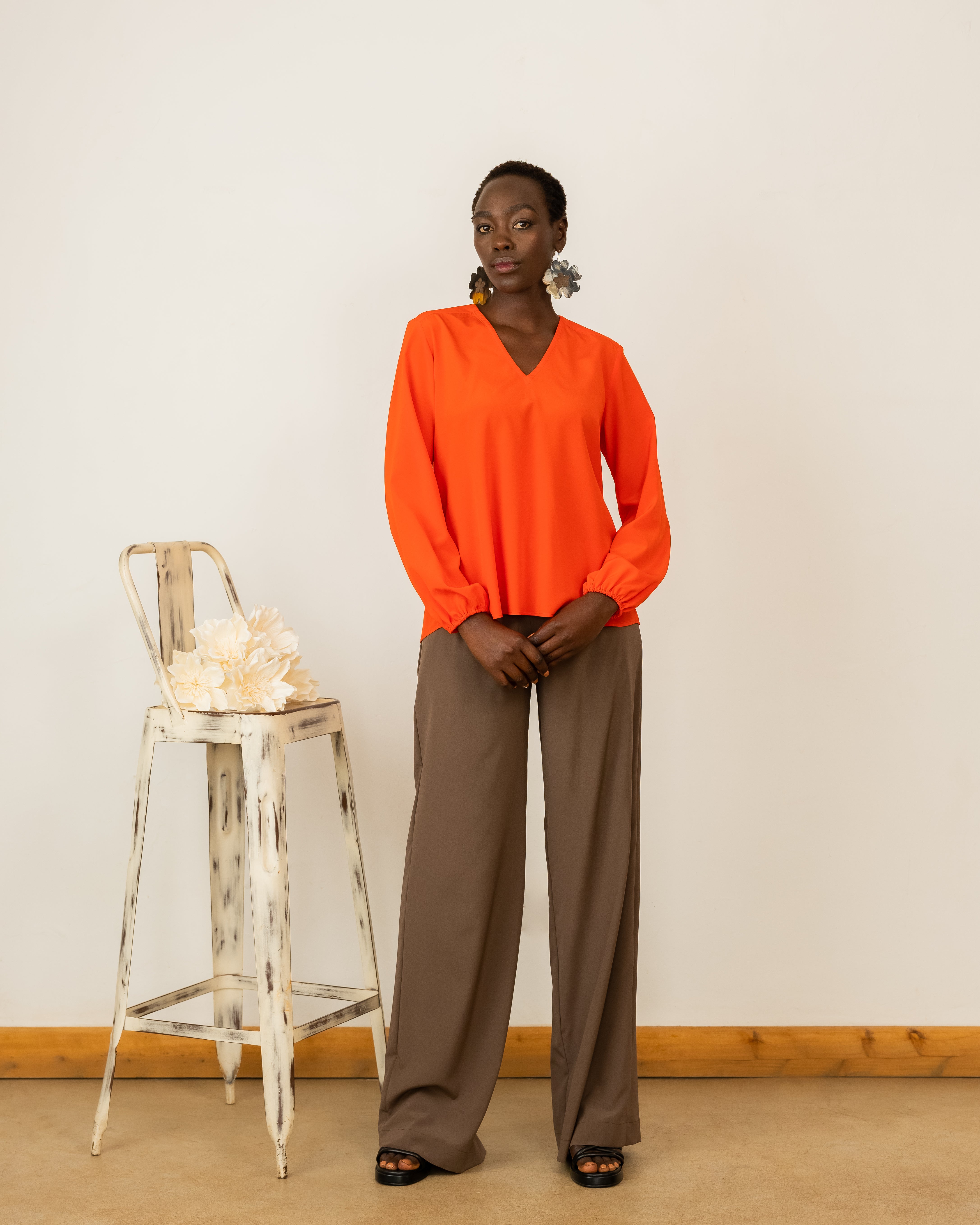 Pret Blouse In Orange Crepe Silk