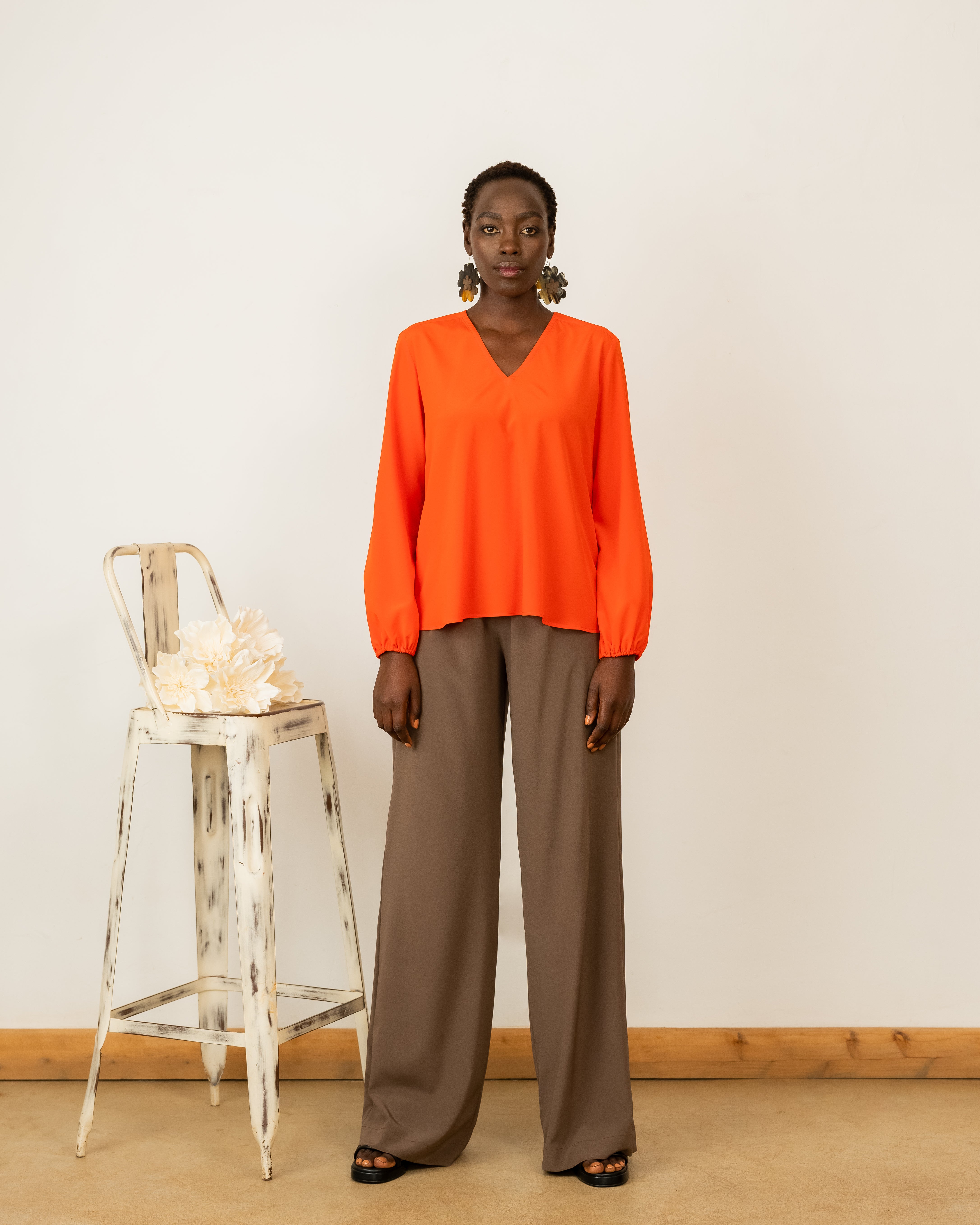 Pret Blouse In Orange Crepe Silk