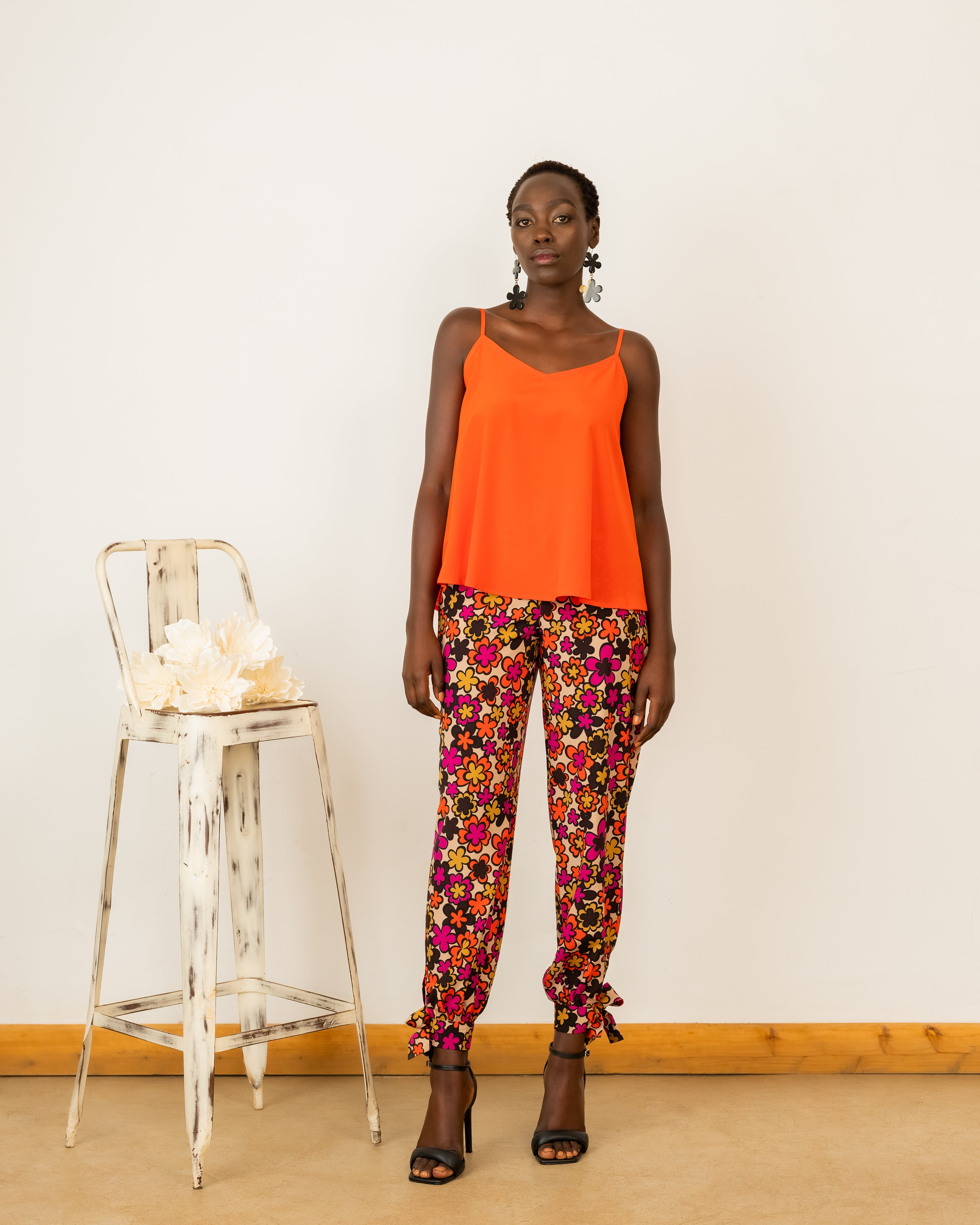 Slip Top In Orange Crepe Silk