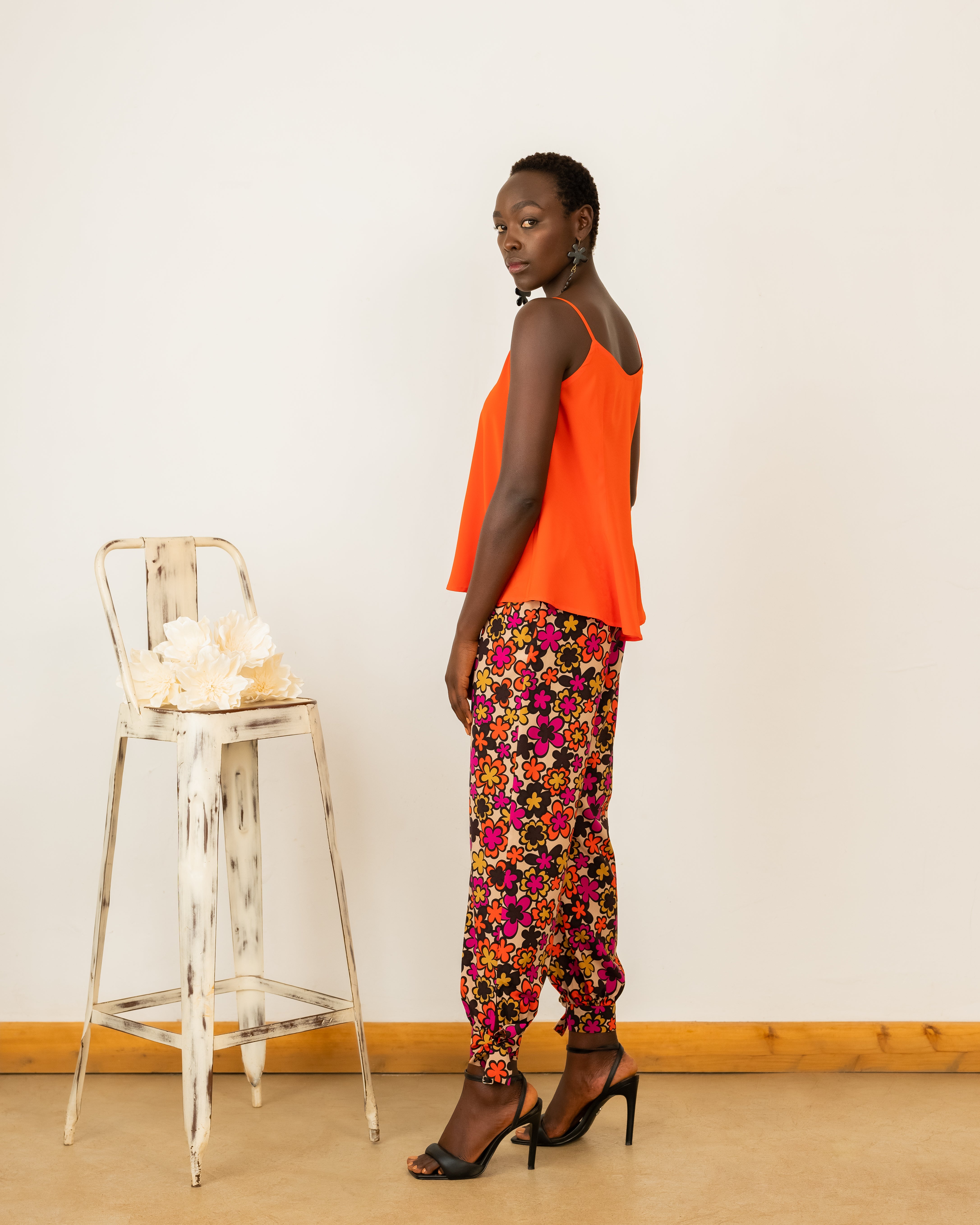 Slip Top In Orange Crepe Silk