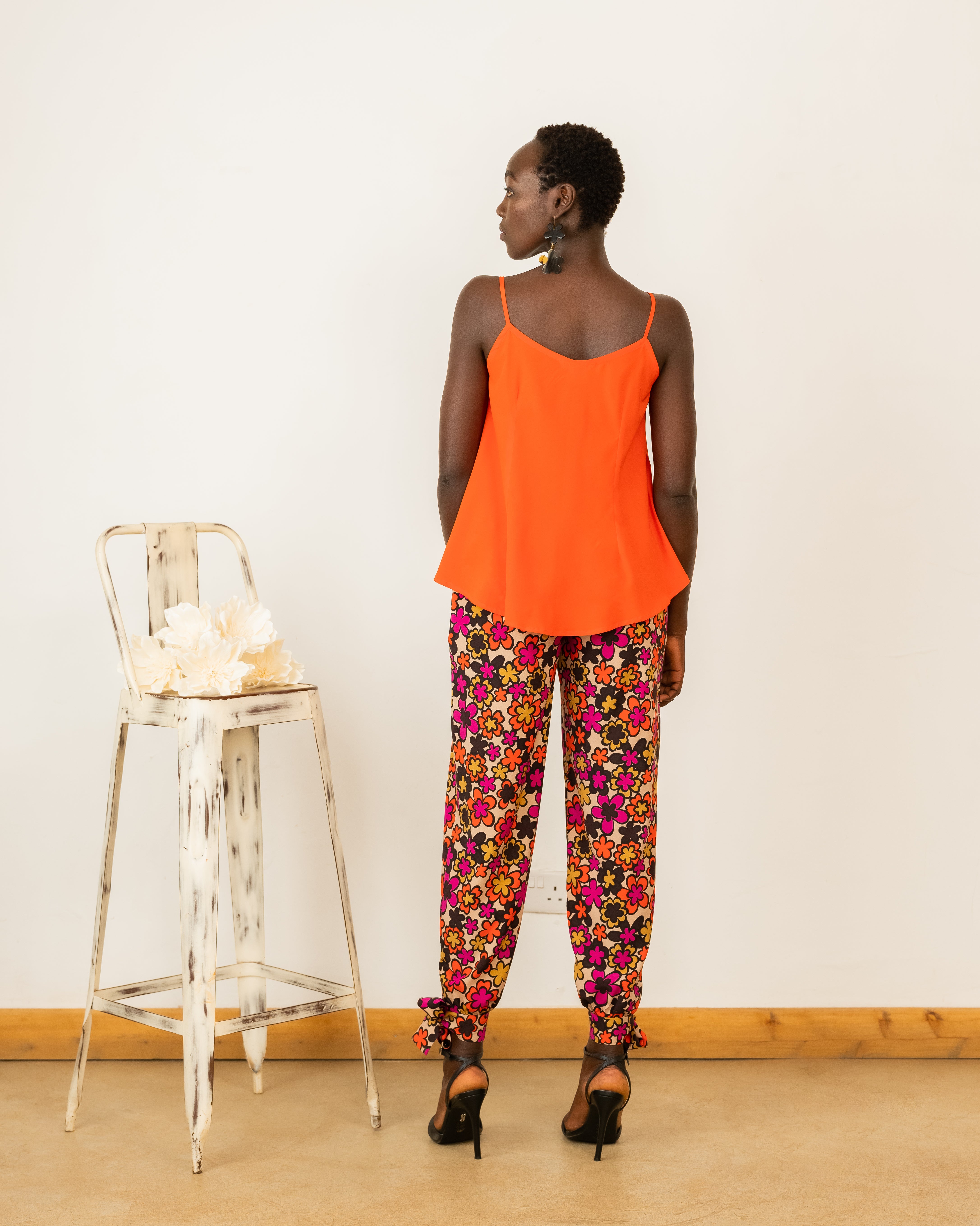 Slip Top In Orange Crepe Silk