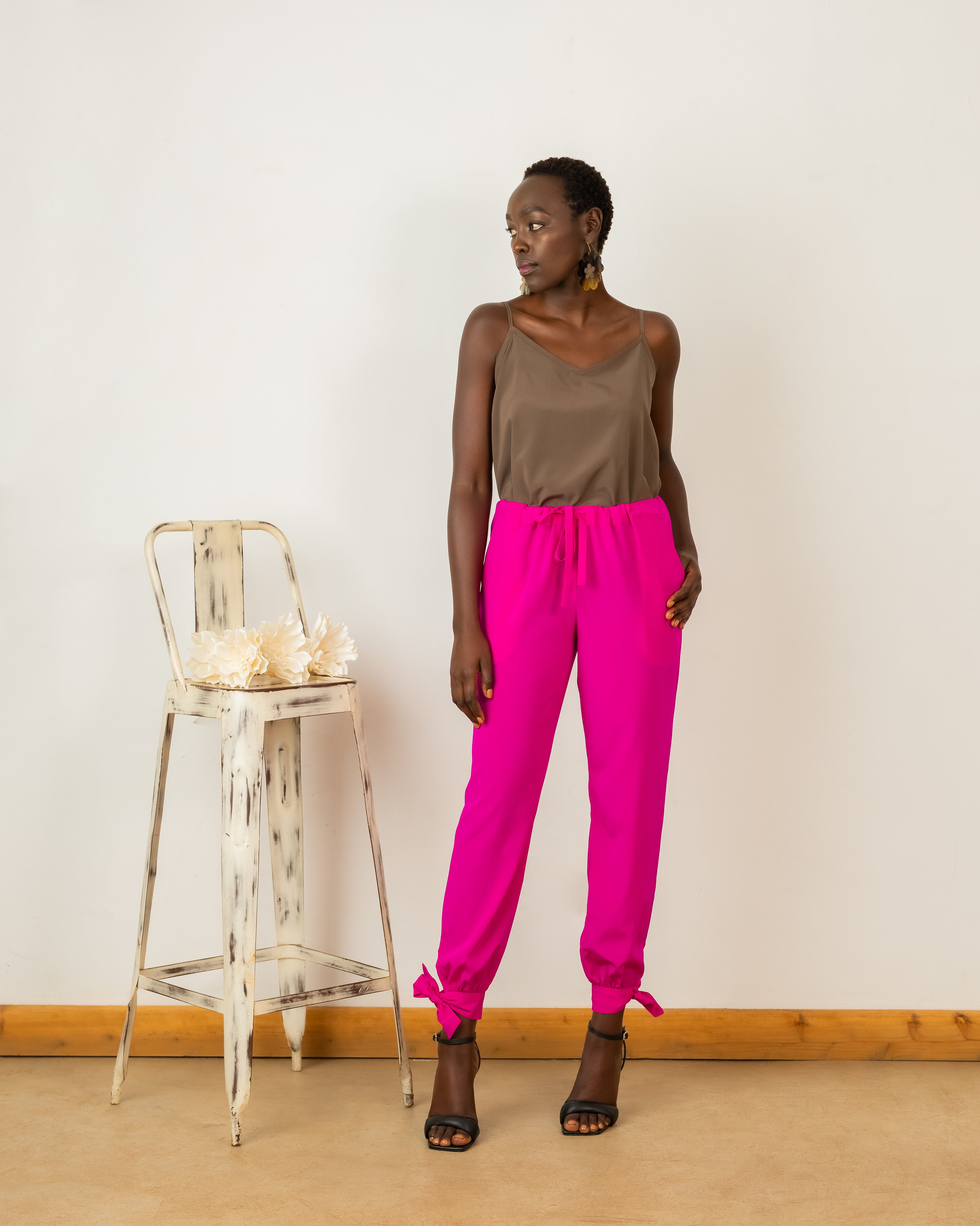 Tanja Joggers In Hot Pink Crepe Silk