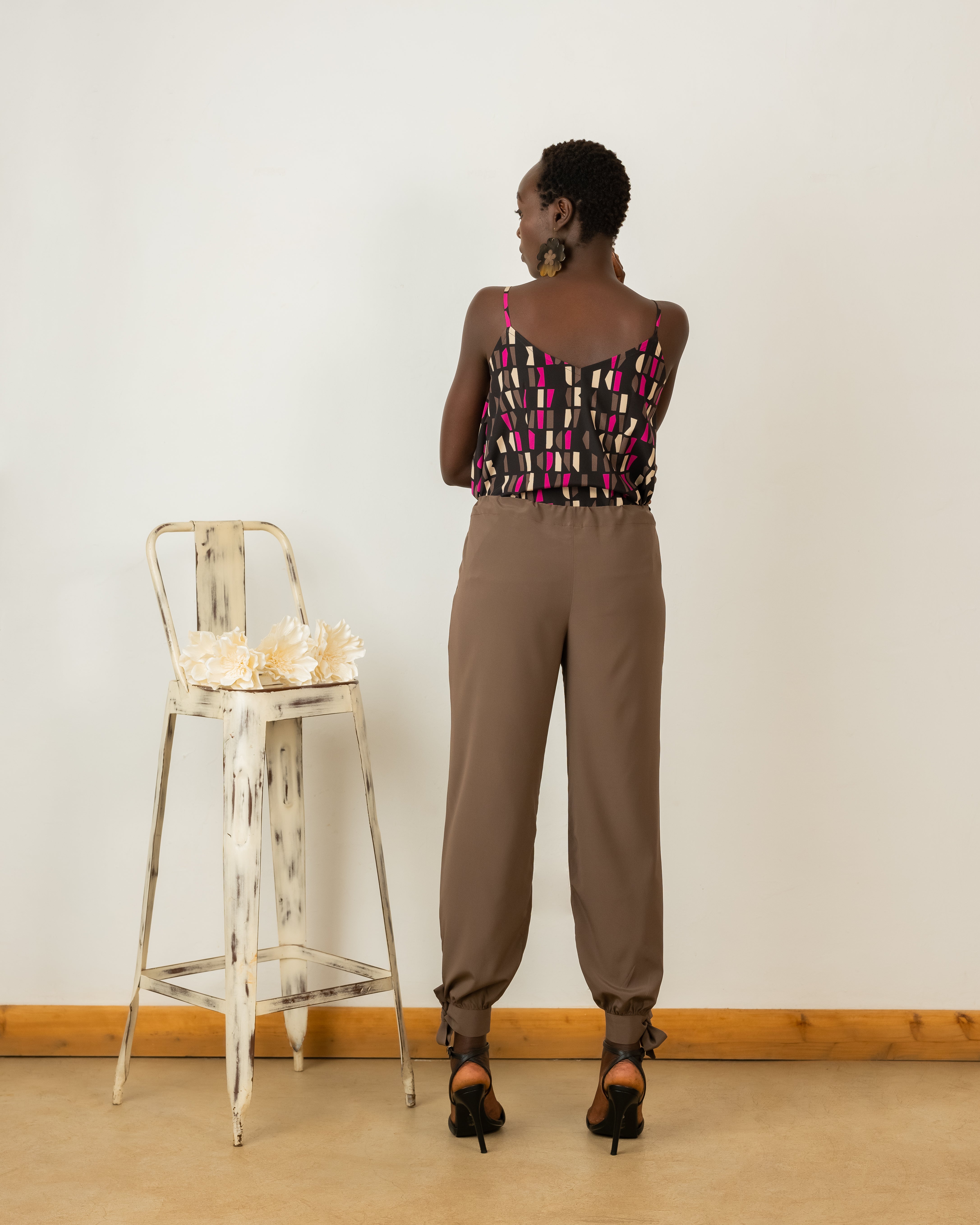 Tanja Joggers In Taupe Crepe Silk