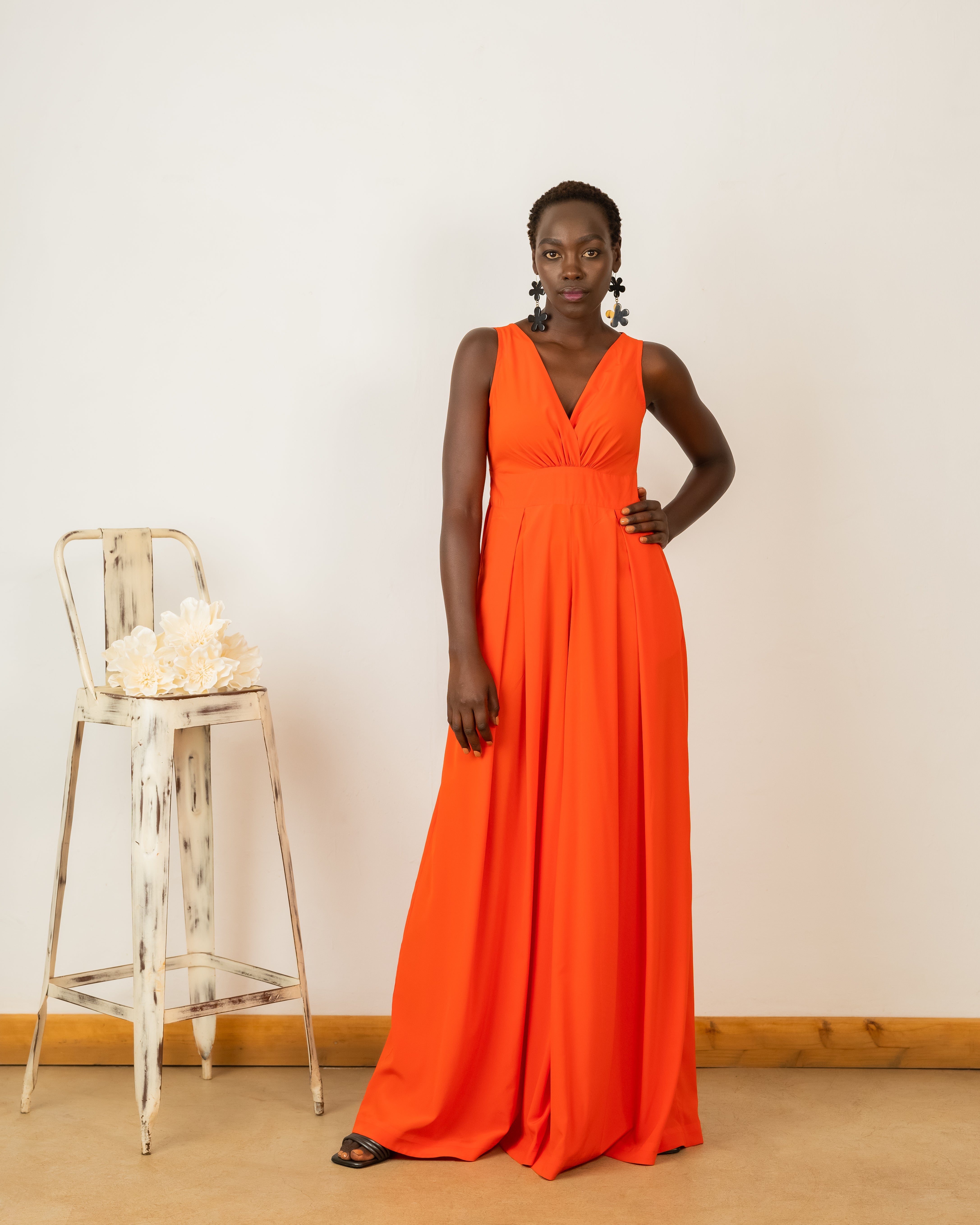 Julia Jumpsuit In Orange Crepe Silk