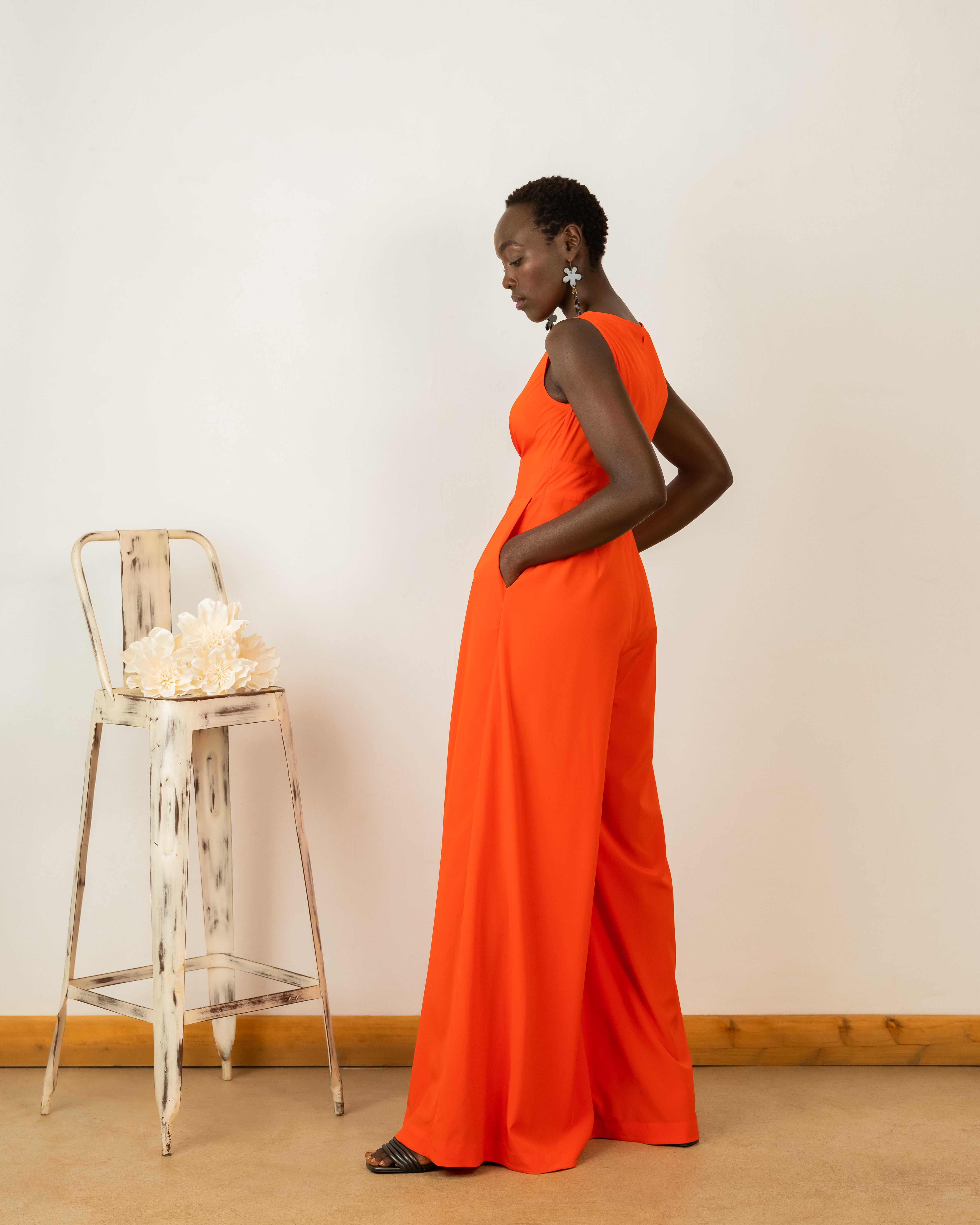 Julia Jumpsuit In Orange Crepe Silk