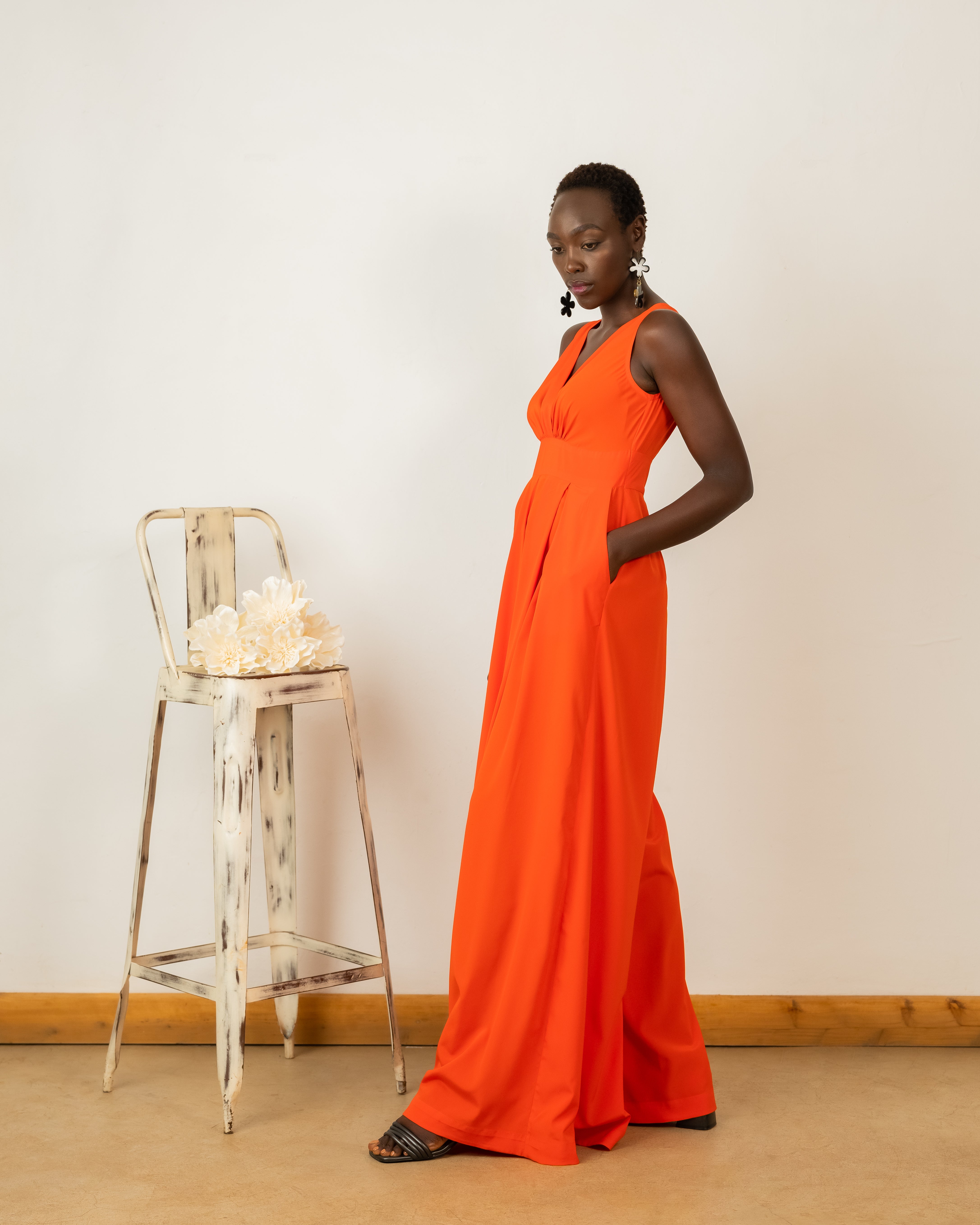 Julia Jumpsuit In Orange Crepe Silk