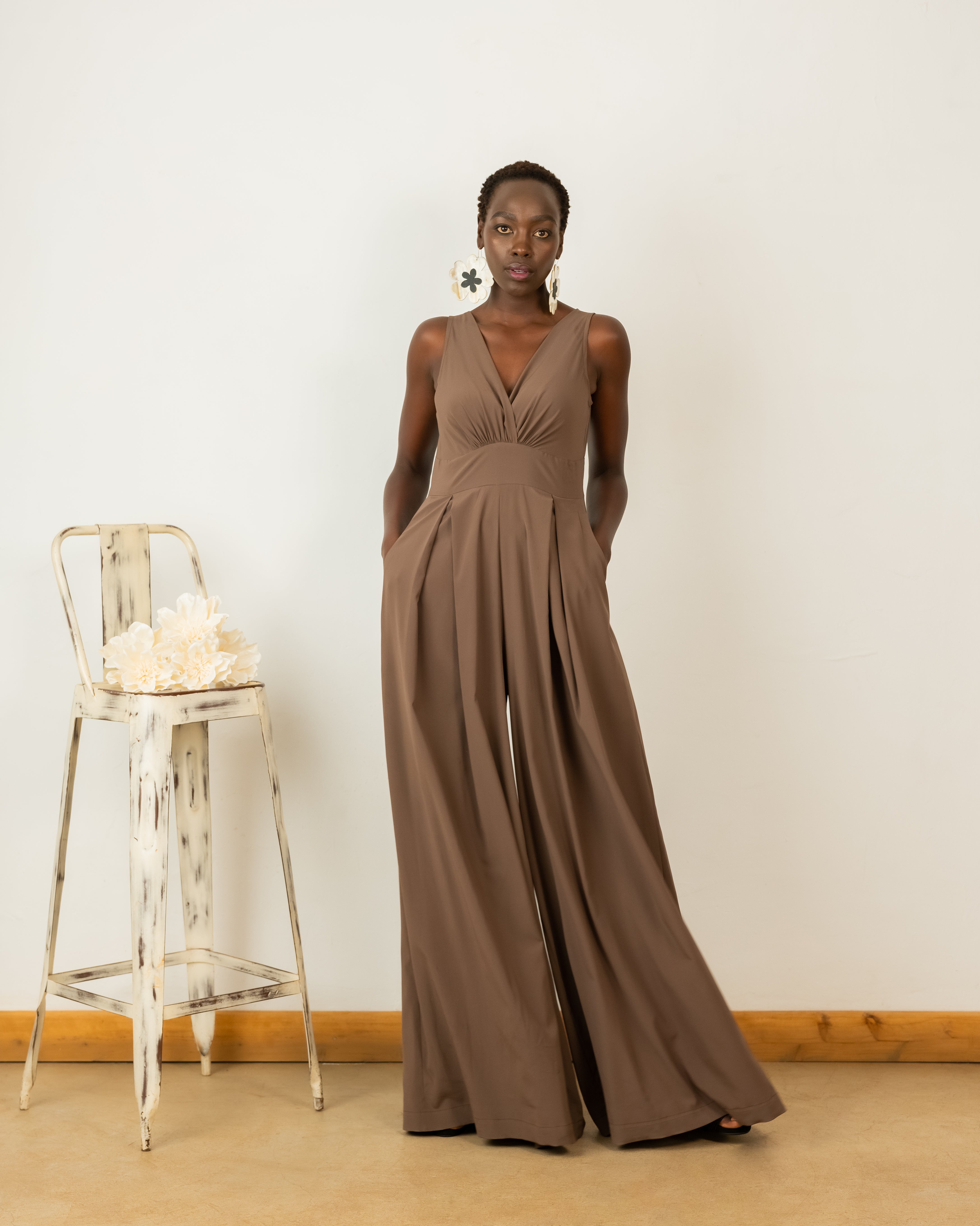 Julia Jumpsuit In Taupe Crepe Silk