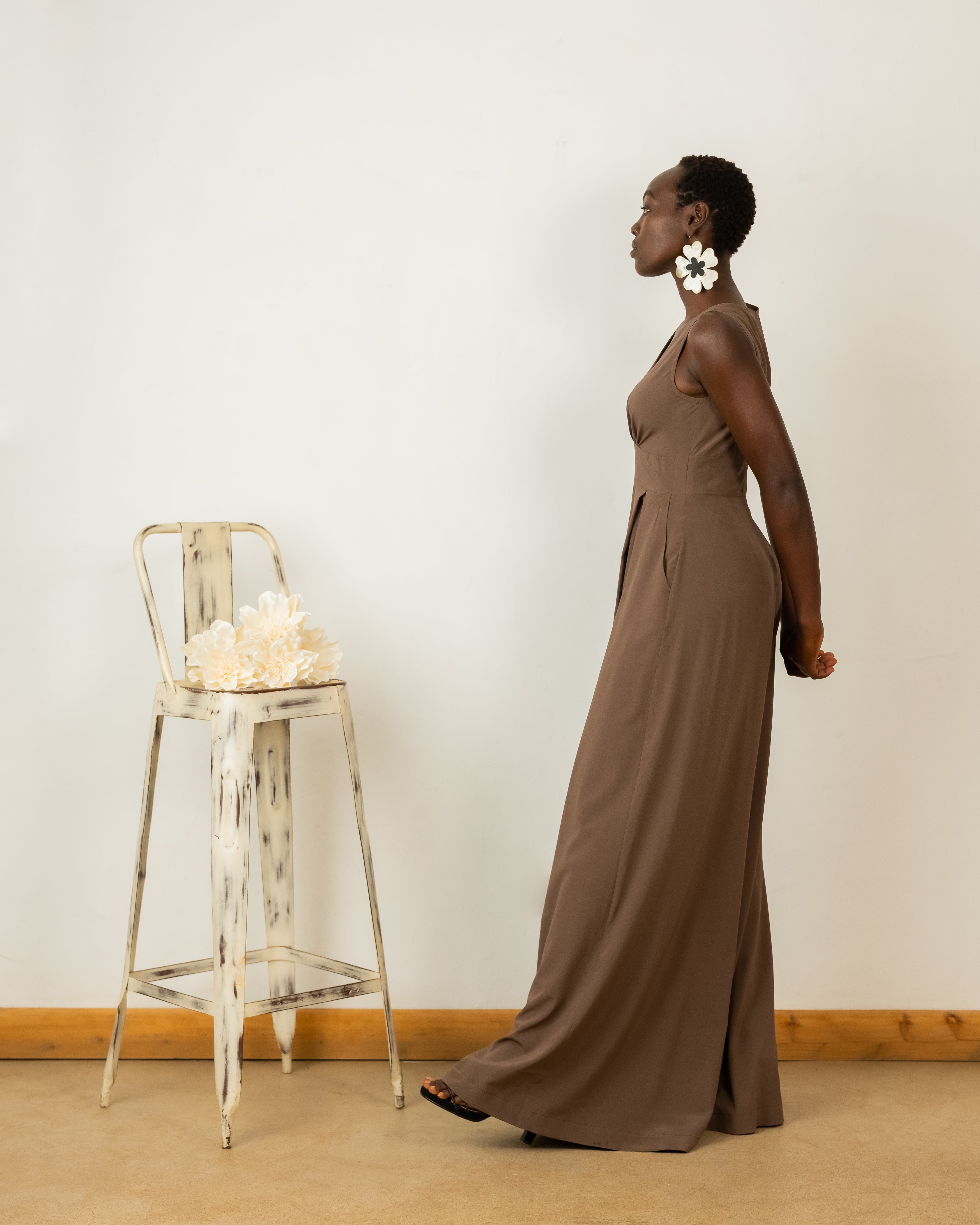 Julia Jumpsuit In Taupe Crepe Silk