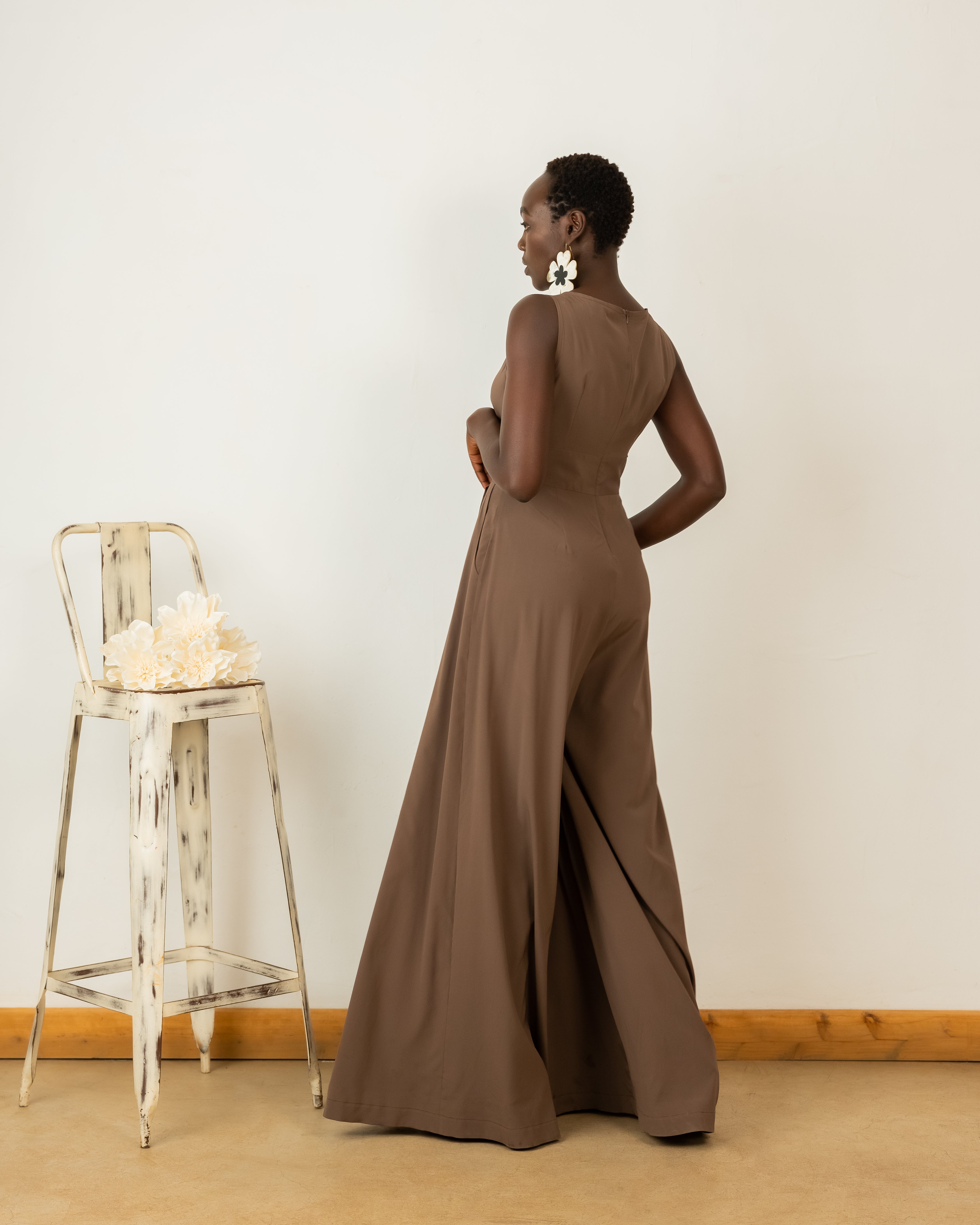 Julia Jumpsuit In Taupe Crepe Silk