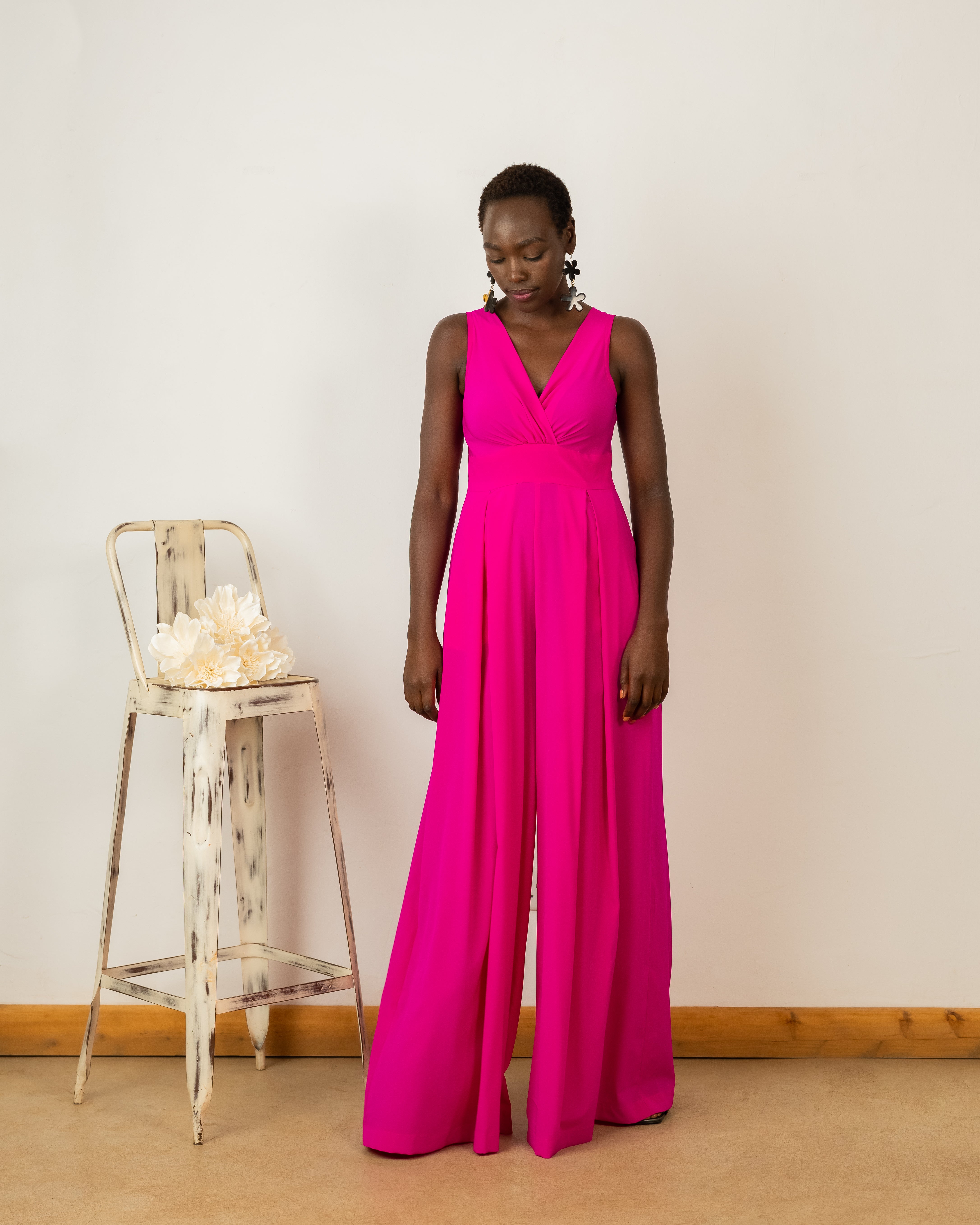 Julia Jumpsuit In Hot Pink Crepe Silk