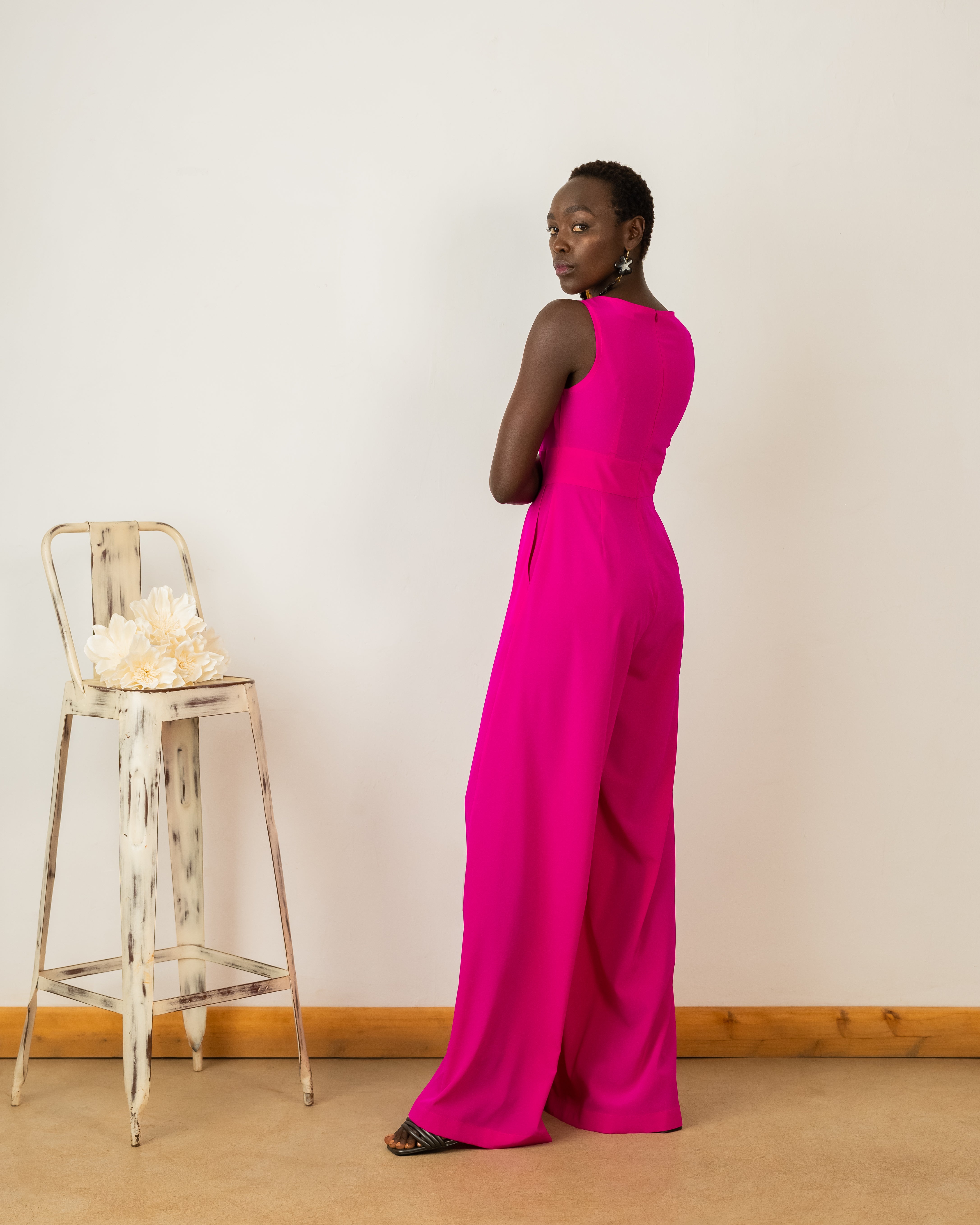 Julia Jumpsuit In Hot Pink Crepe Silk