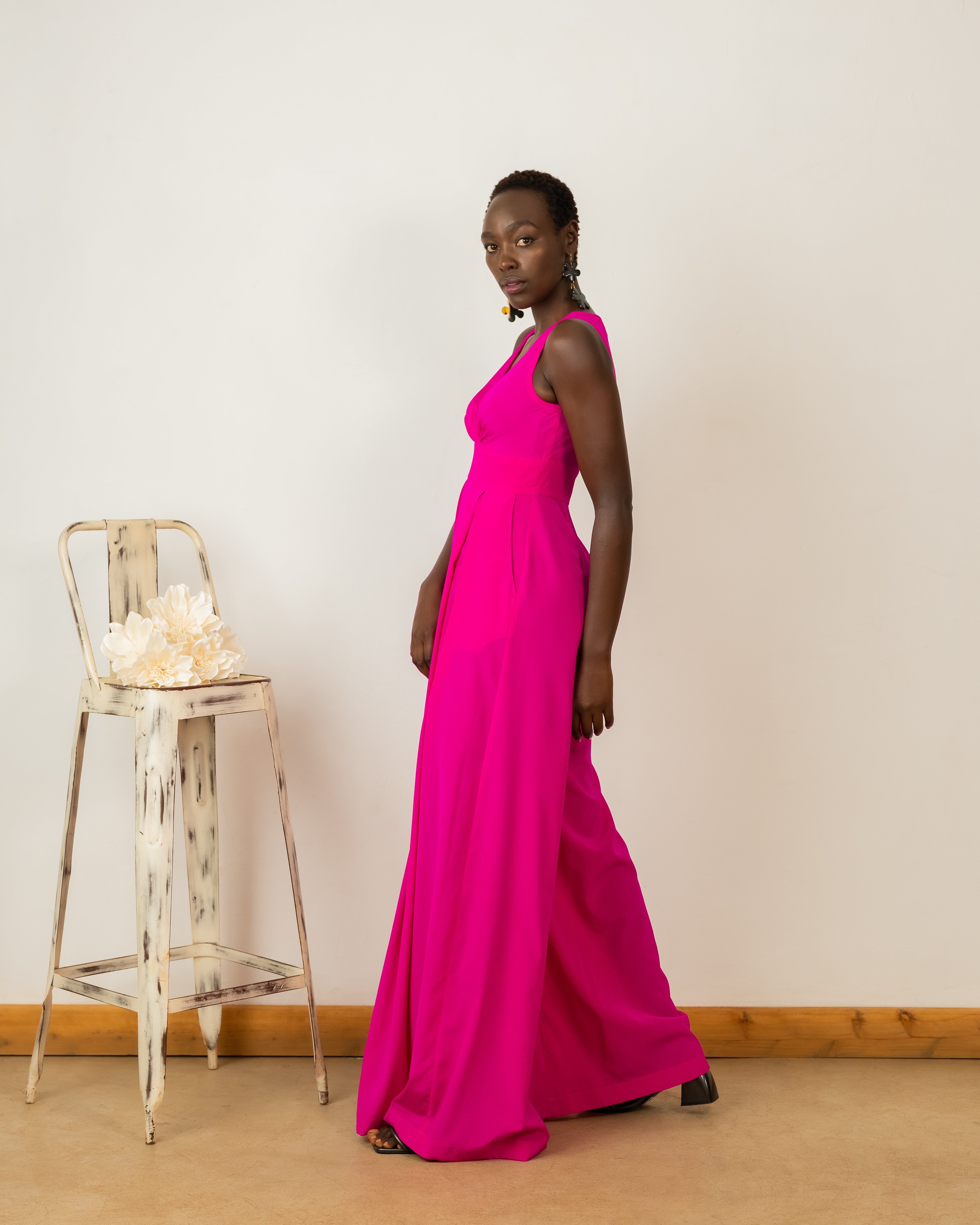 Julia Jumpsuit In Hot Pink Crepe Silk