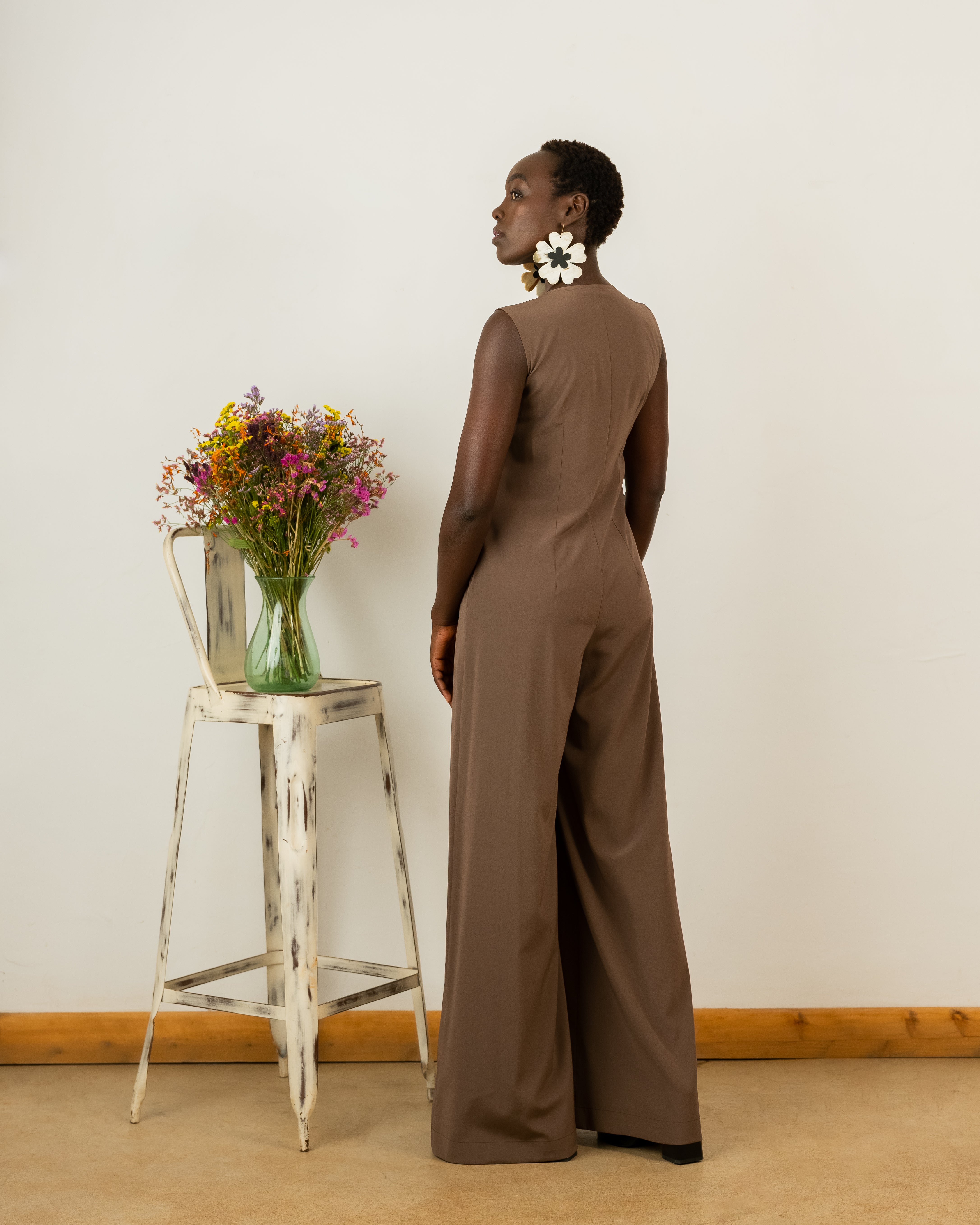 Amy Jumpsuit In Taupe Crepe Silk