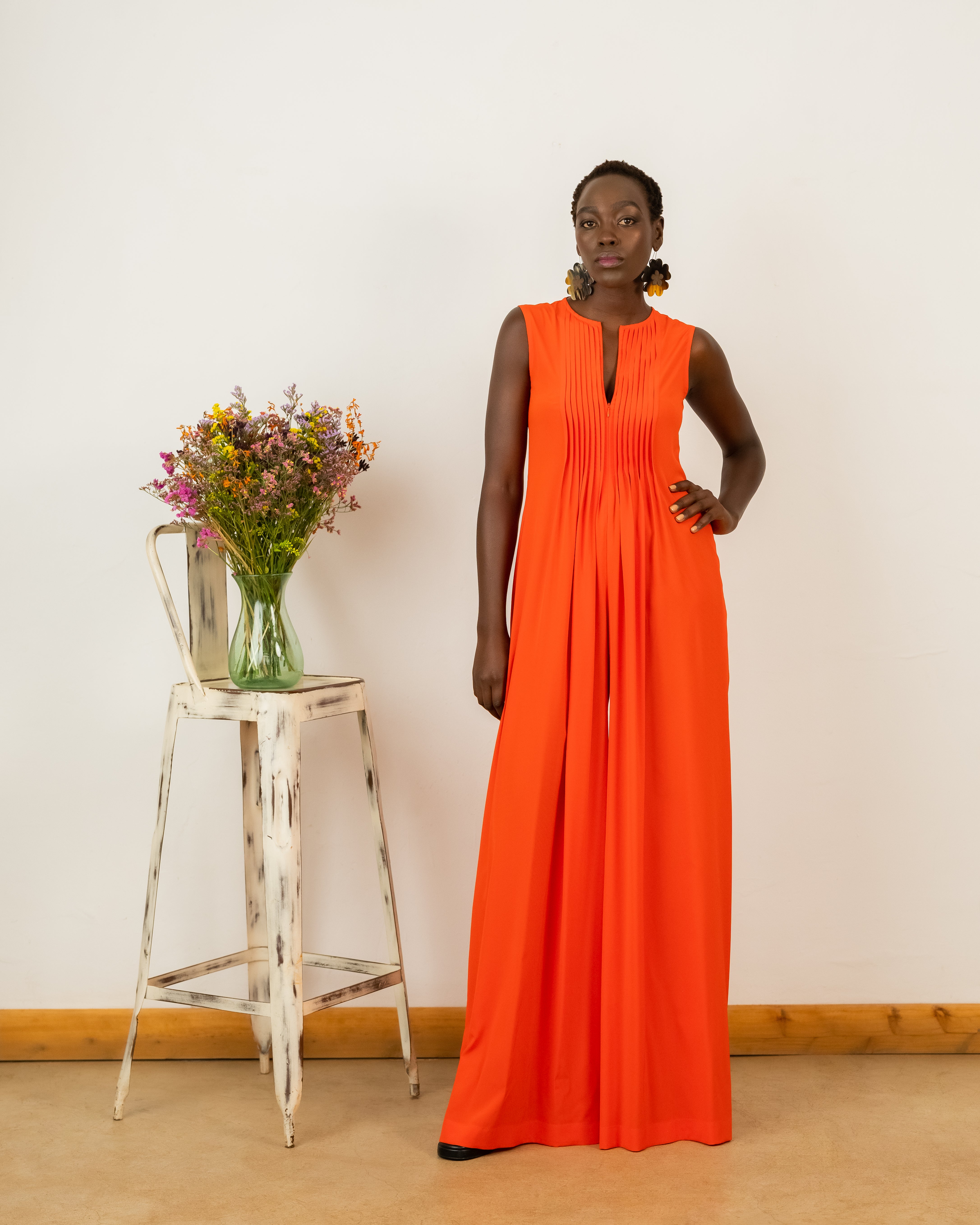 Amy Jumpsuit In Orange Crepe Silk