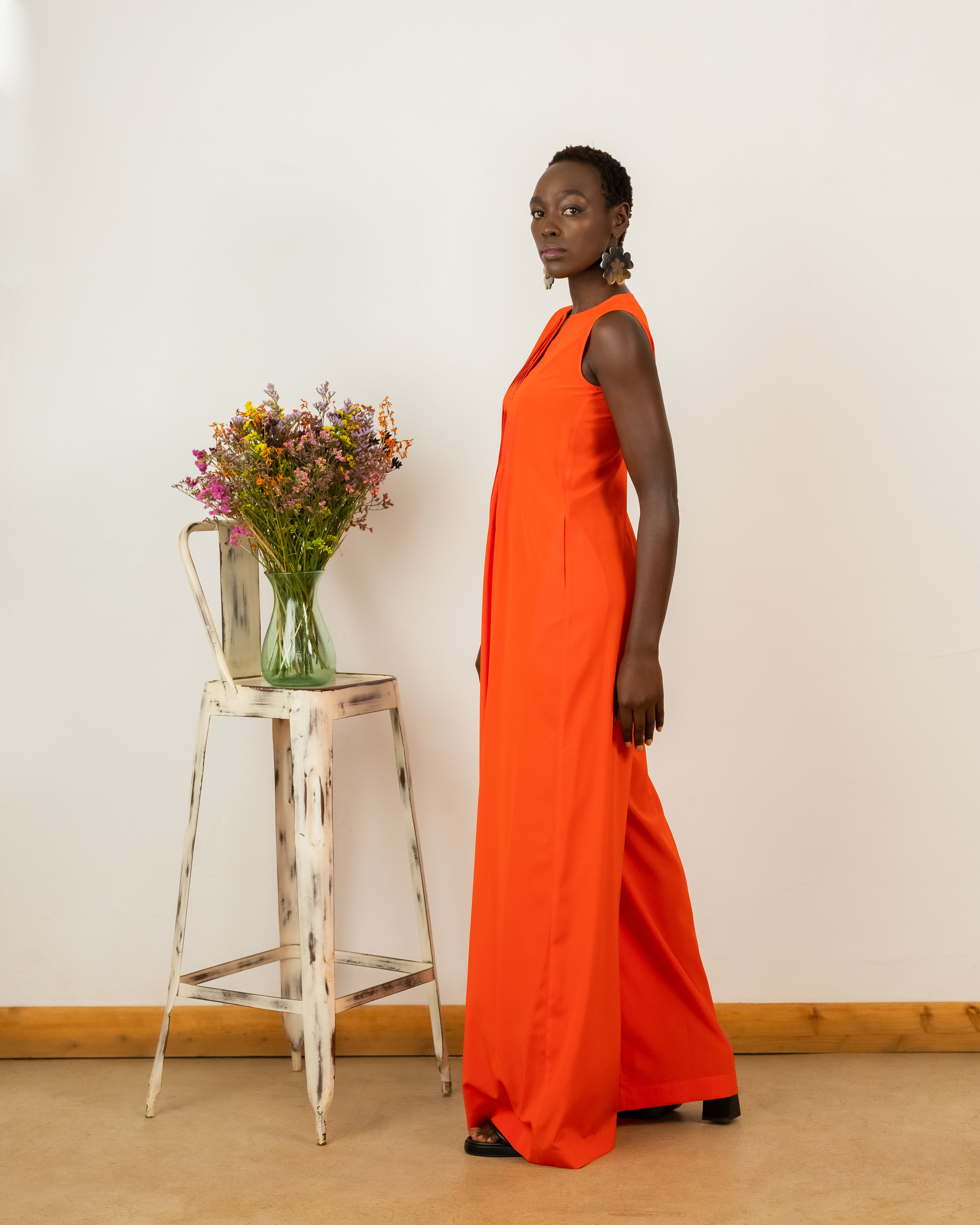 Amy Jumpsuit In Orange Crepe Silk