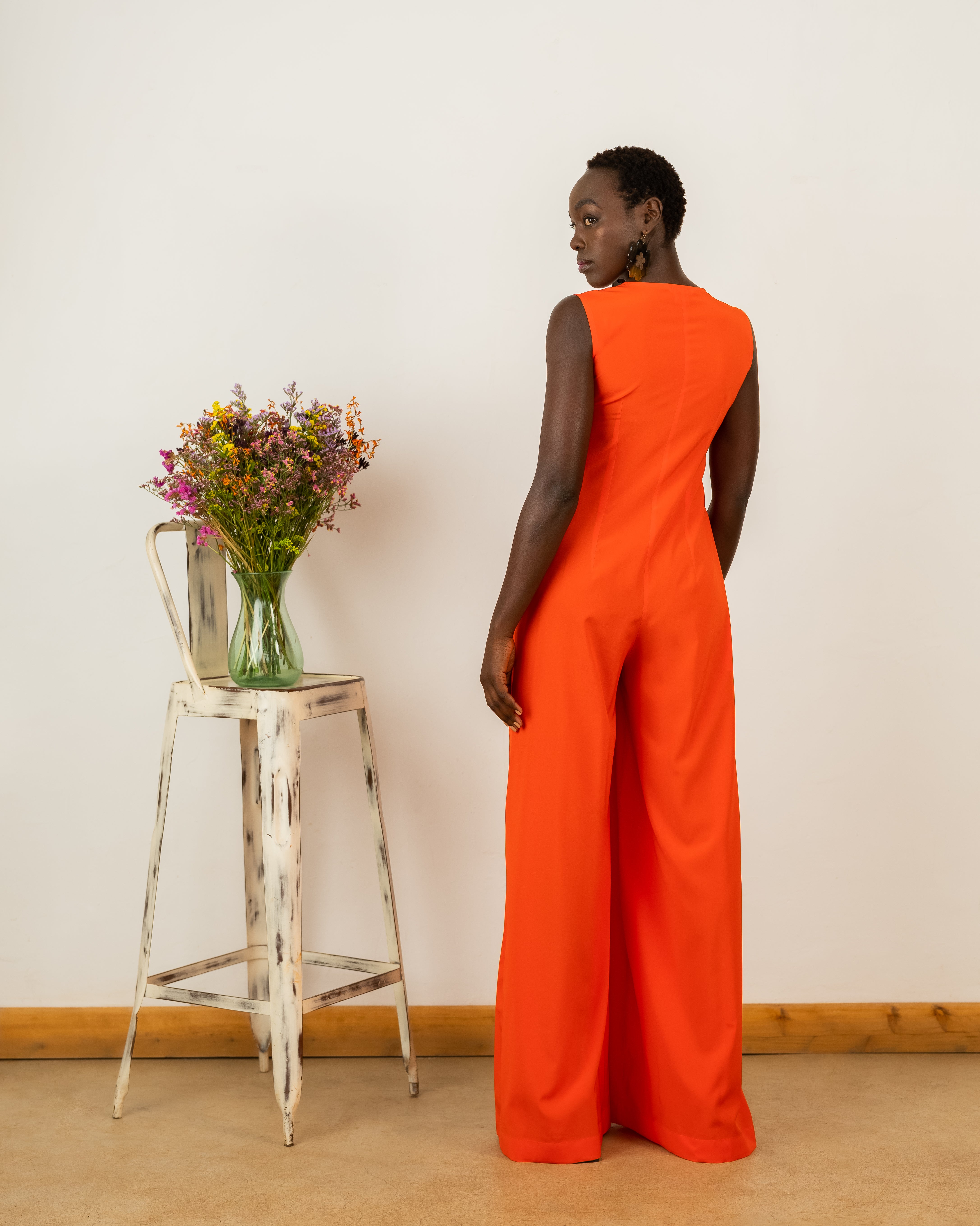 Amy Jumpsuit In Orange Crepe Silk