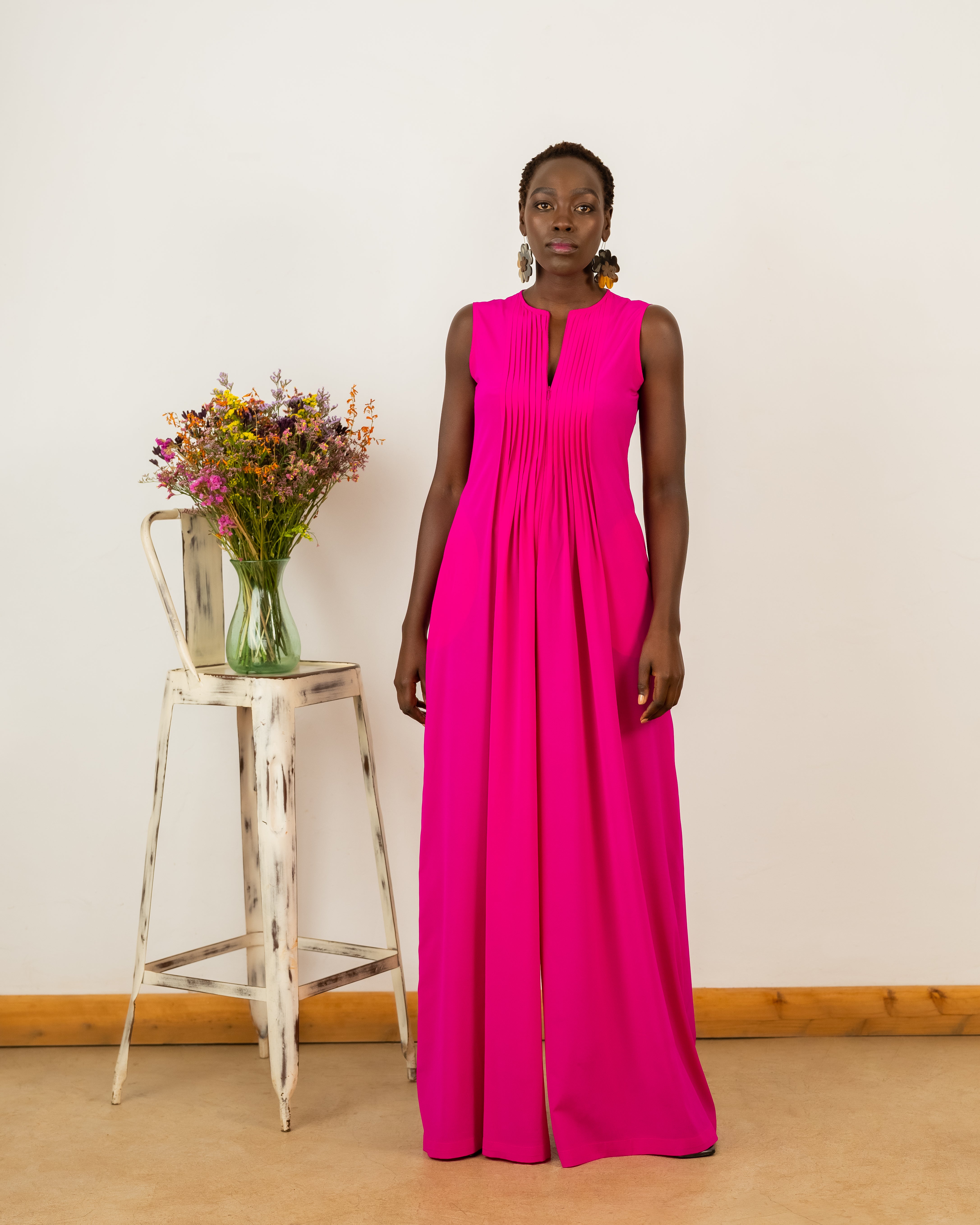 Amy Jumpsuit In Hot Pink Crepe Silk