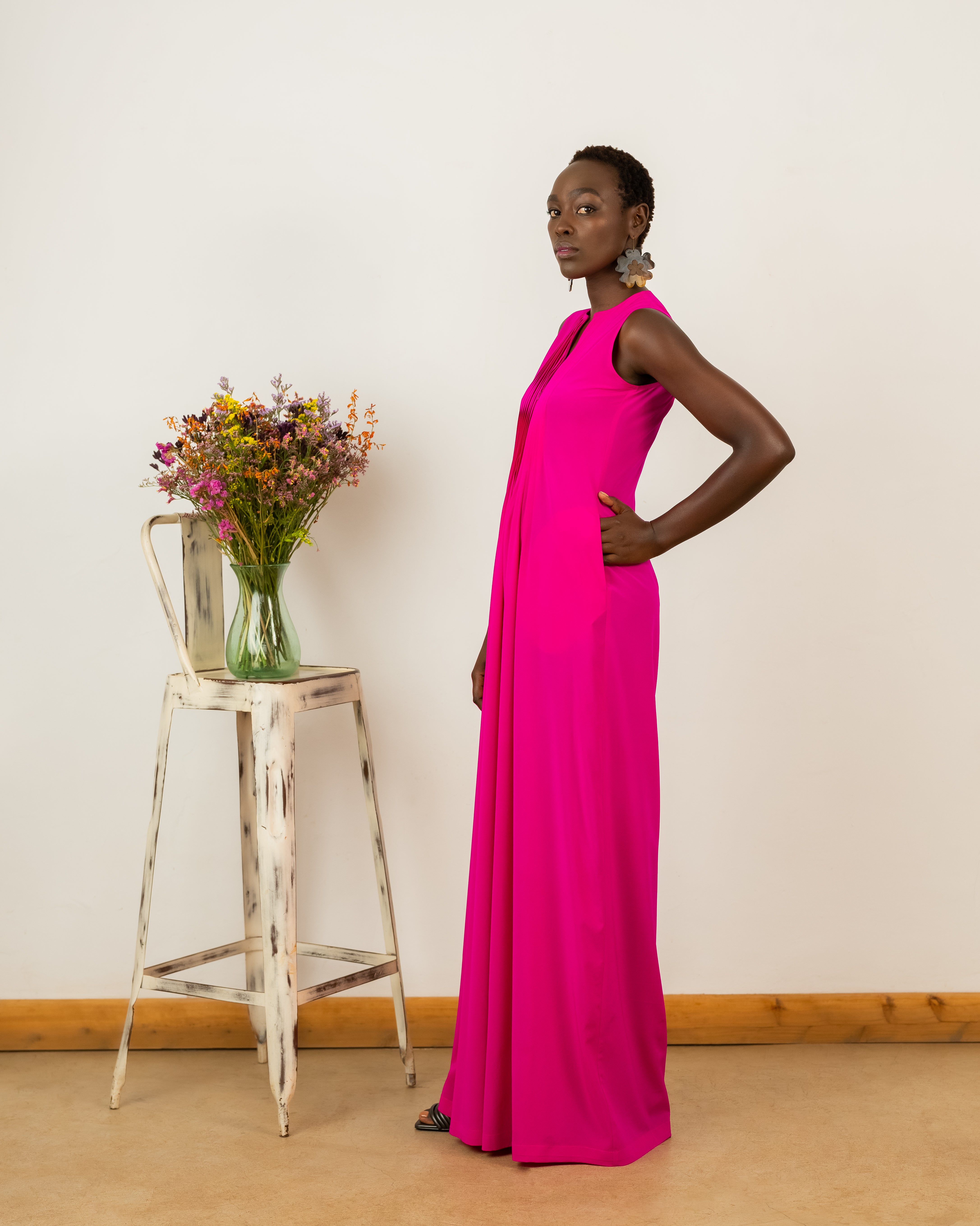 Amy Jumpsuit In Hot Pink Crepe Silk