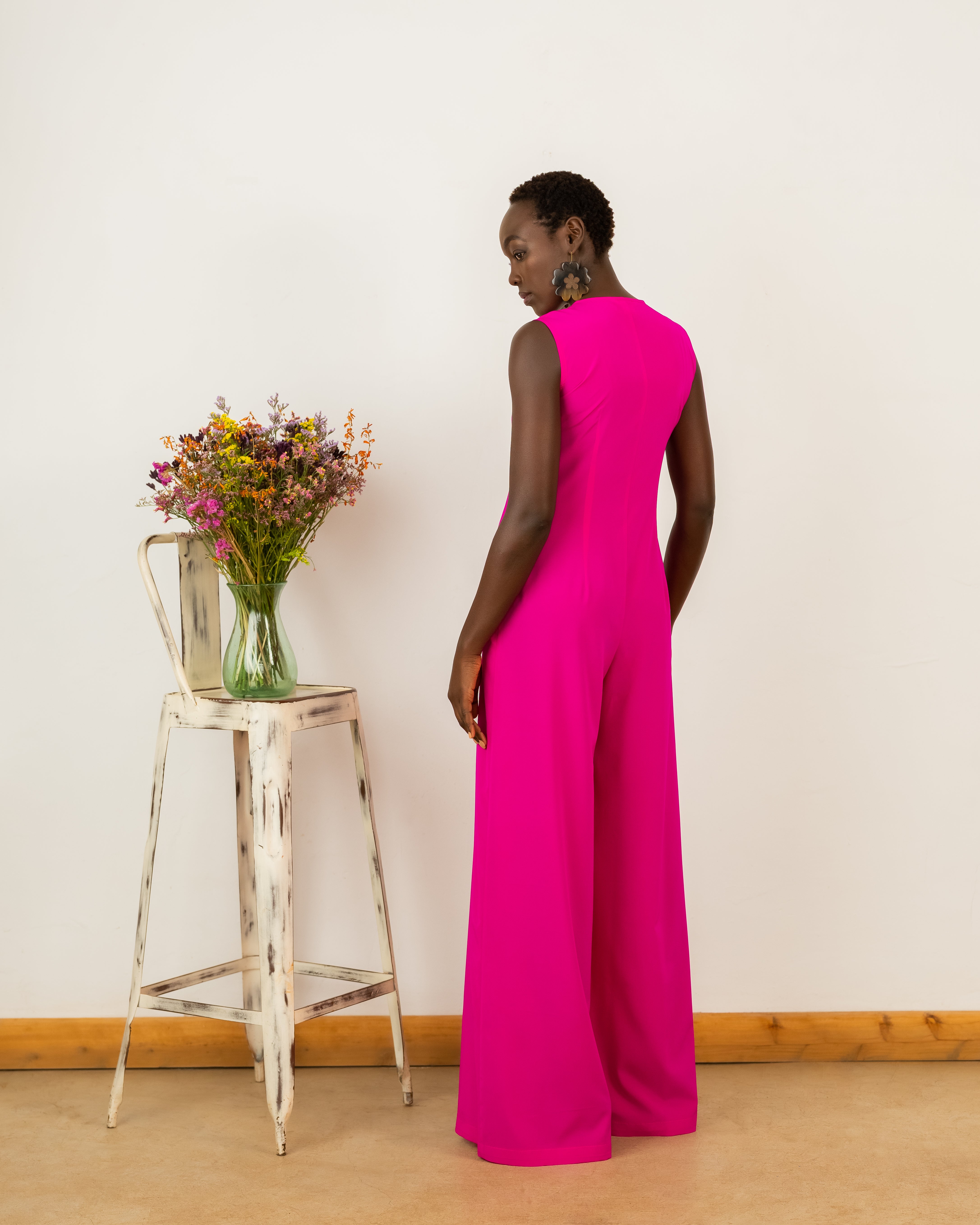 Amy Jumpsuit In Hot Pink Crepe Silk