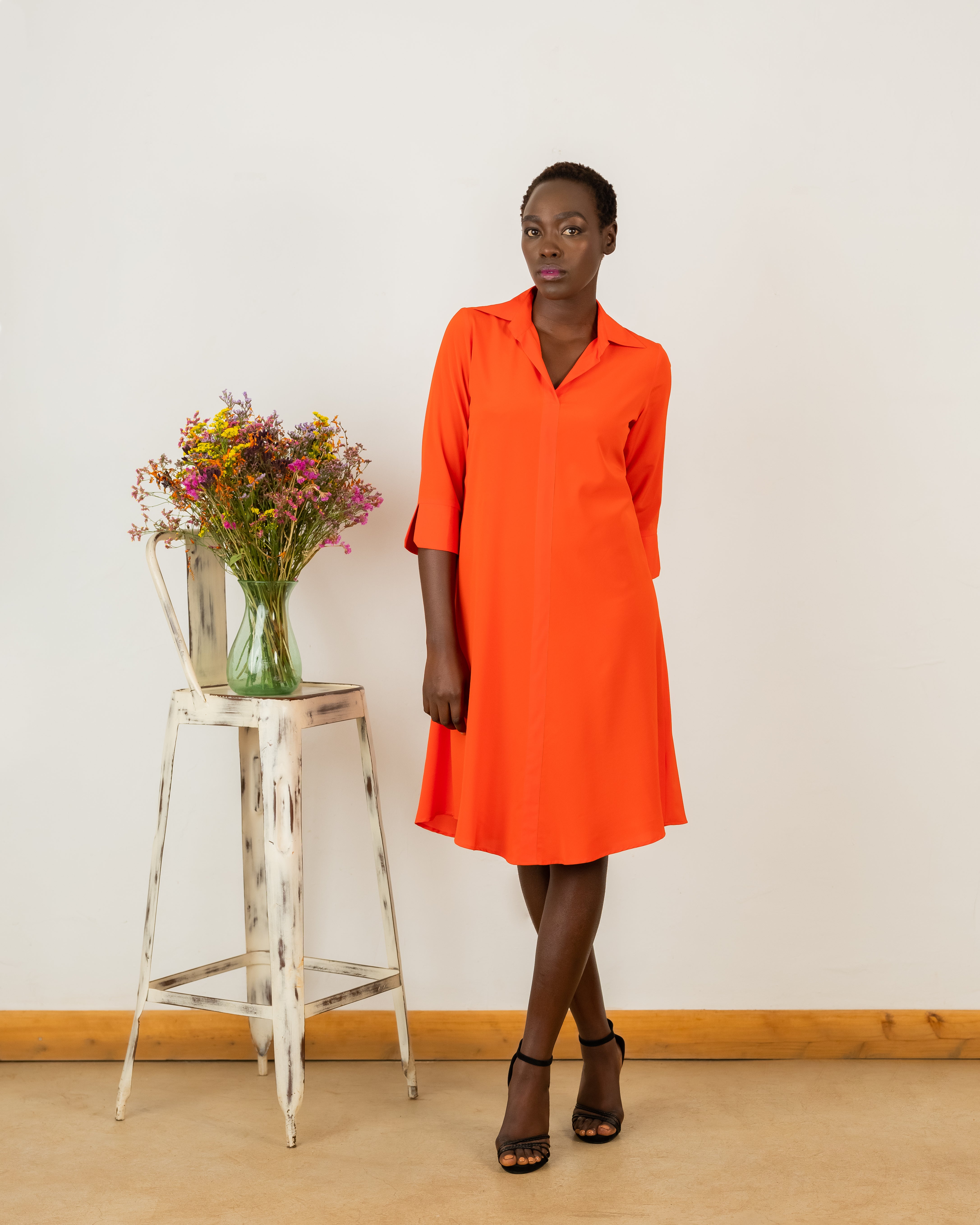 Harriet Dress In Orange Crepe Silk