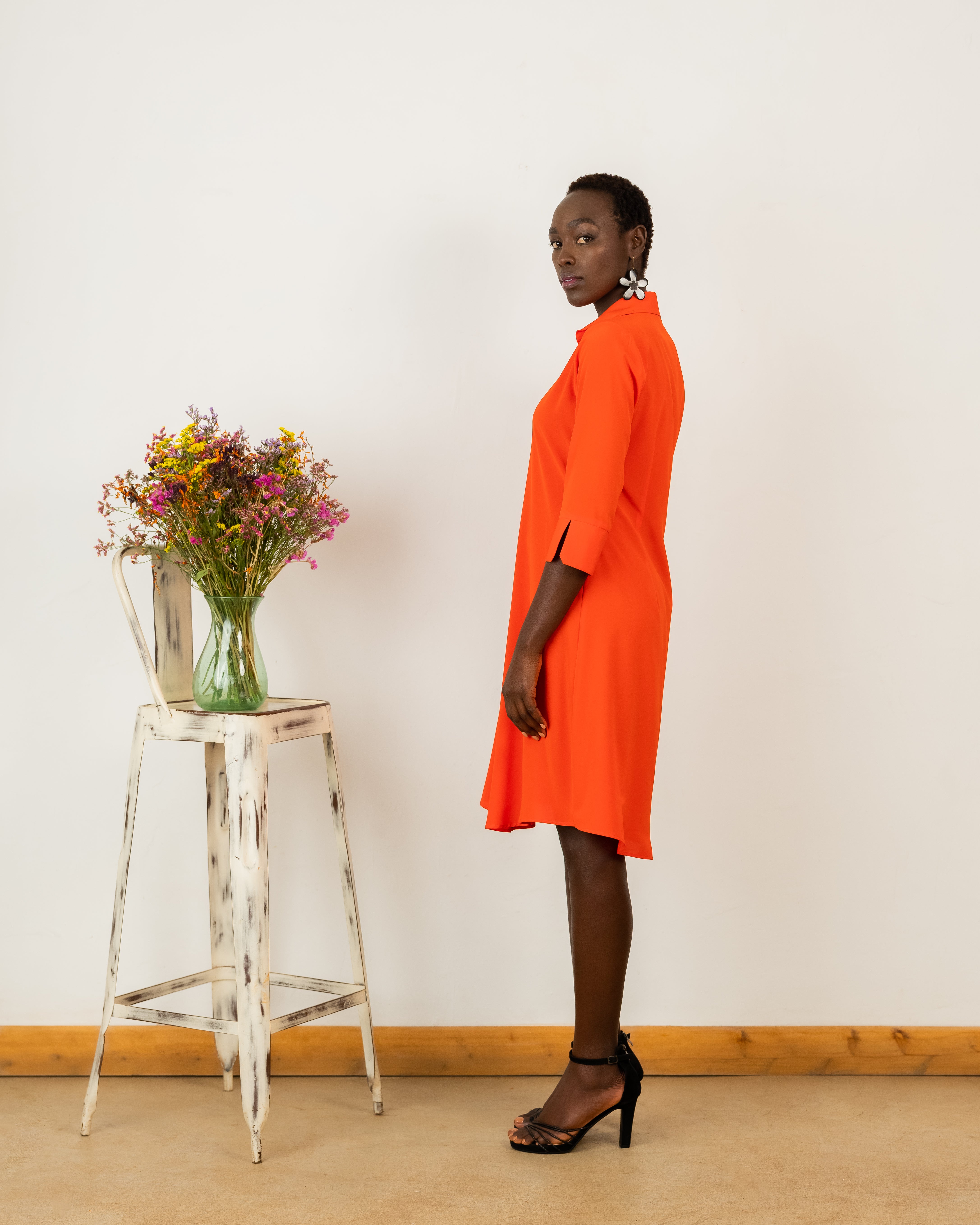 Harriet Dress In Orange Crepe Silk