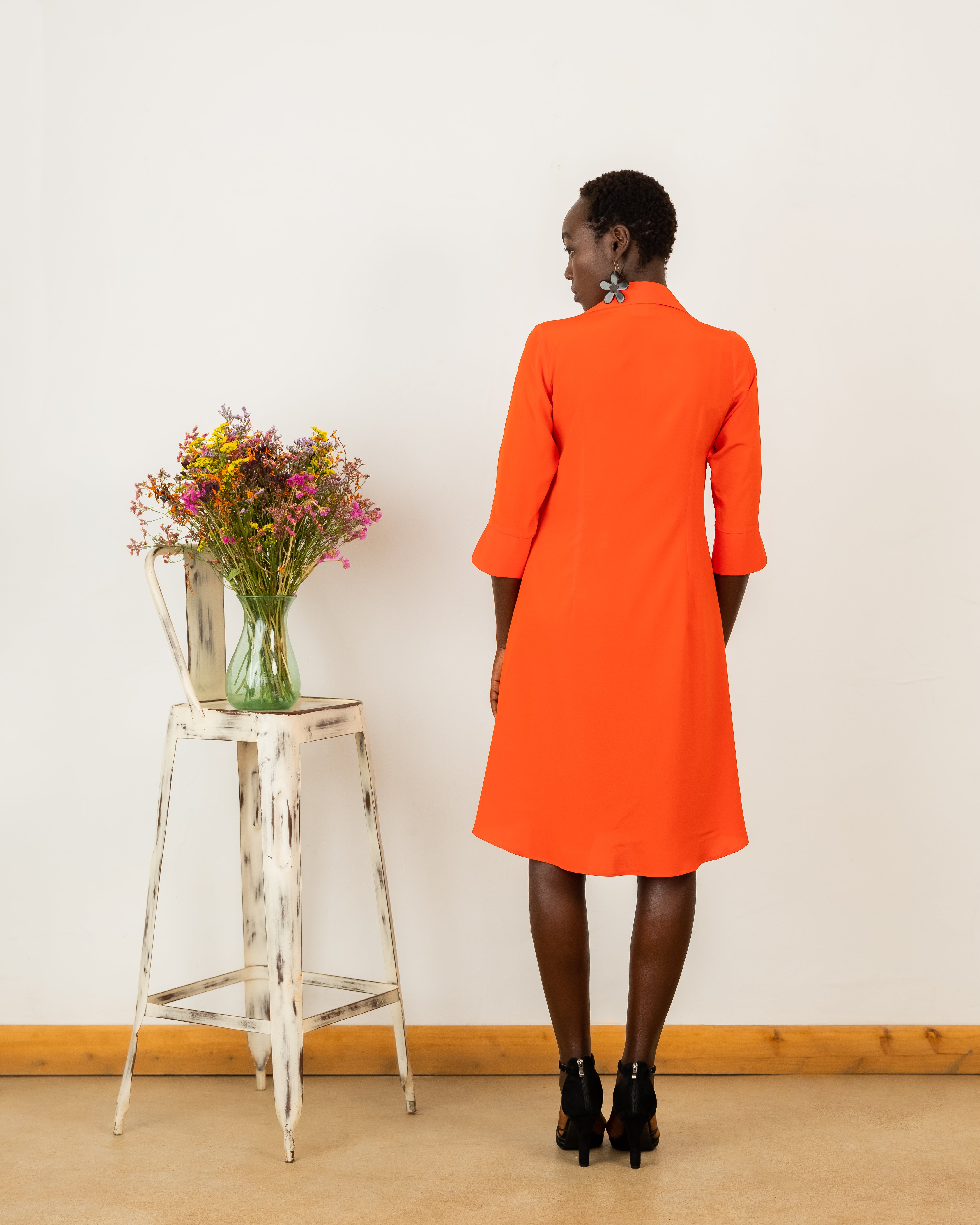 Harriet Dress In Orange Crepe Silk