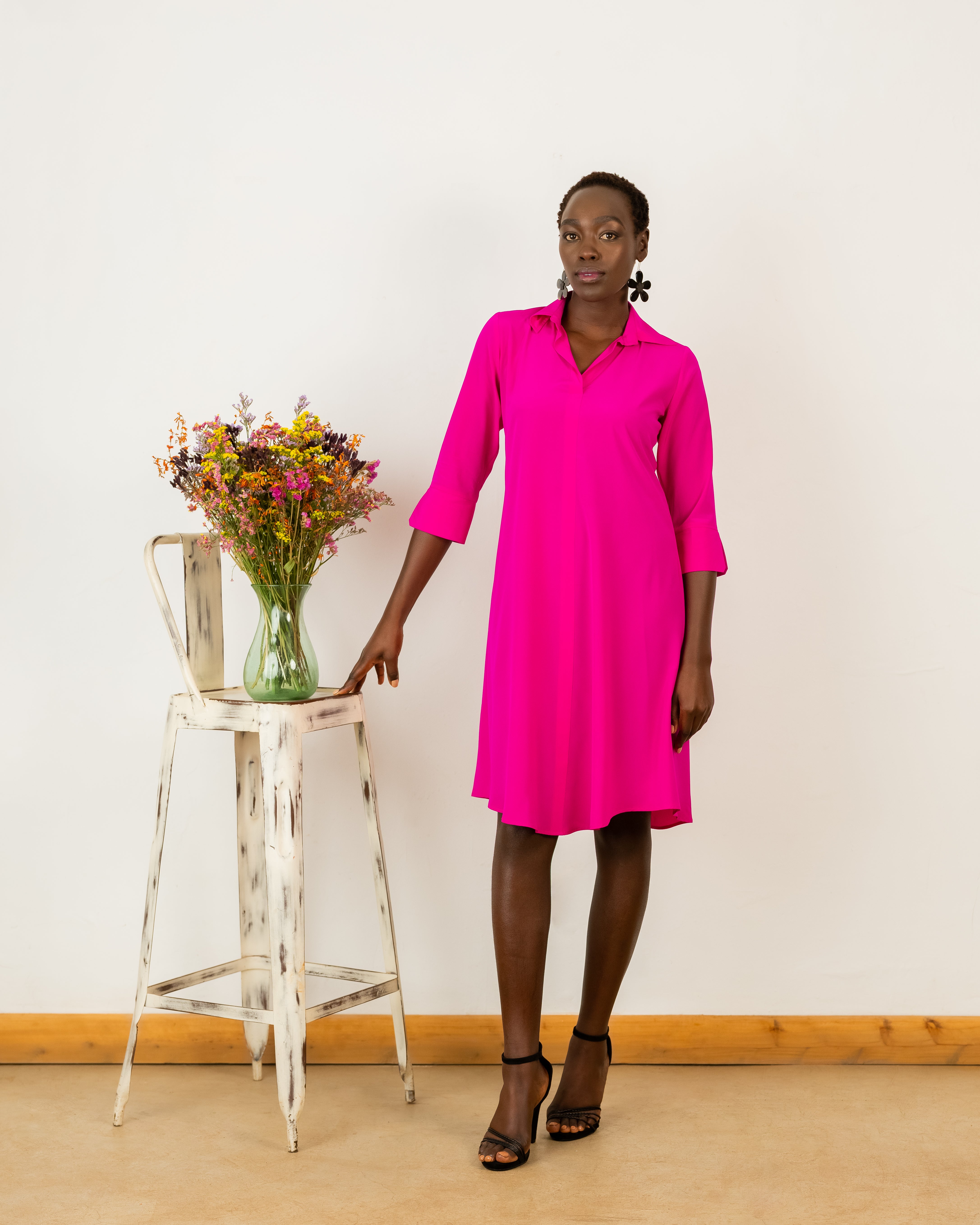 Harriet Dress In Hot Pink Crepe Silk