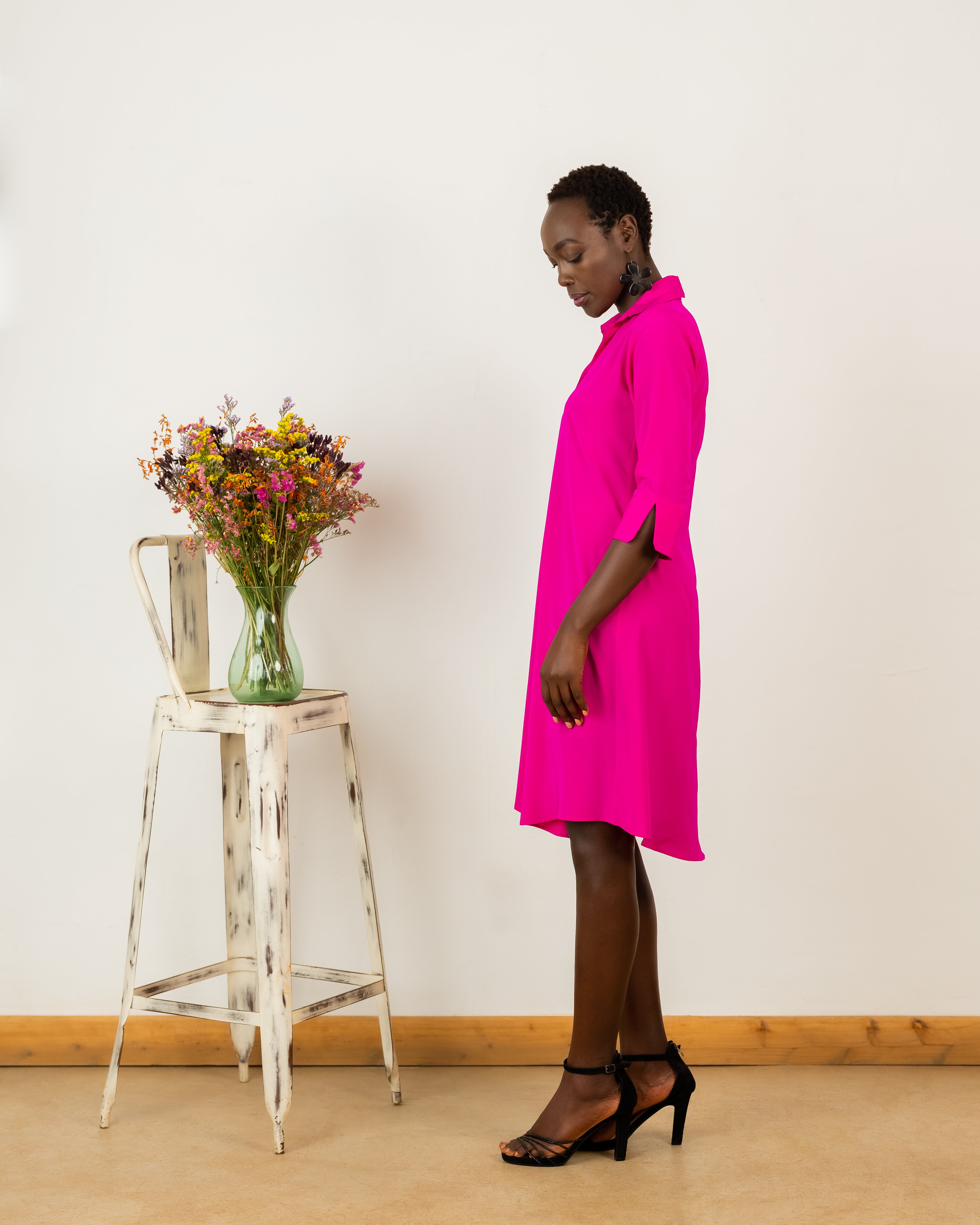 Harriet Dress In Hot Pink Crepe Silk