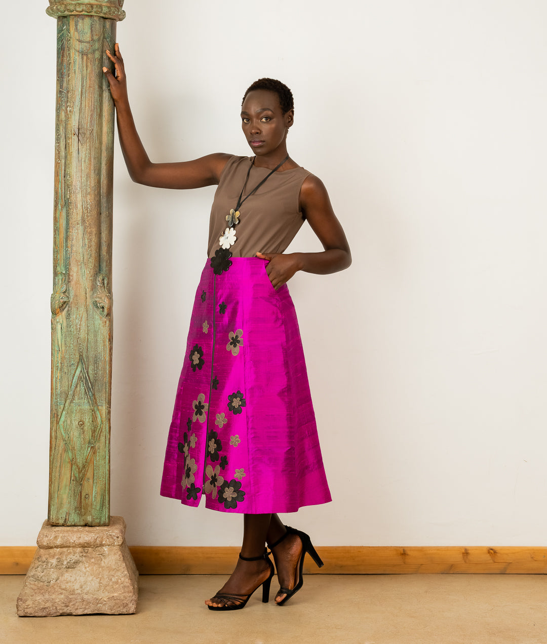 Skirt in Hot Pink Silk