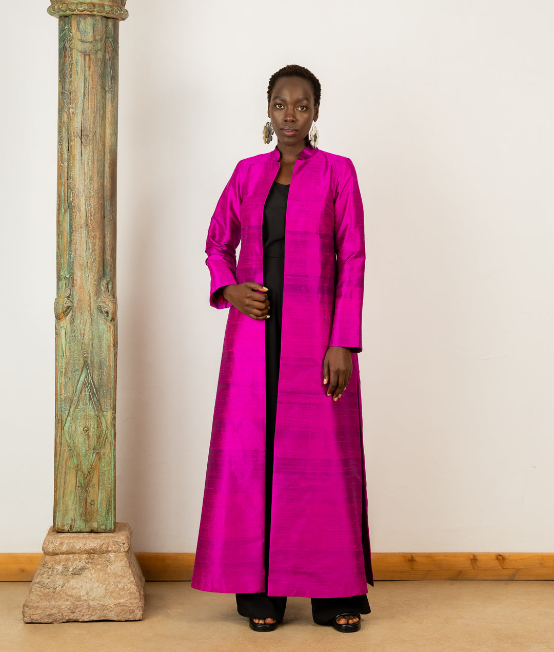 Nehru Coat In Hot Pink Silk