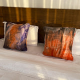 Hand Painted Silk Cushion In Grey/Orange