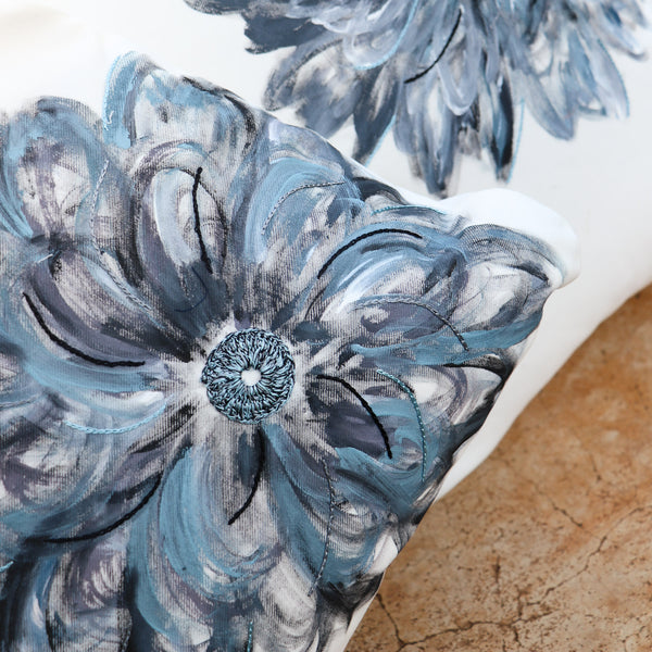 Hand Painted Cushion In Grey/Blue